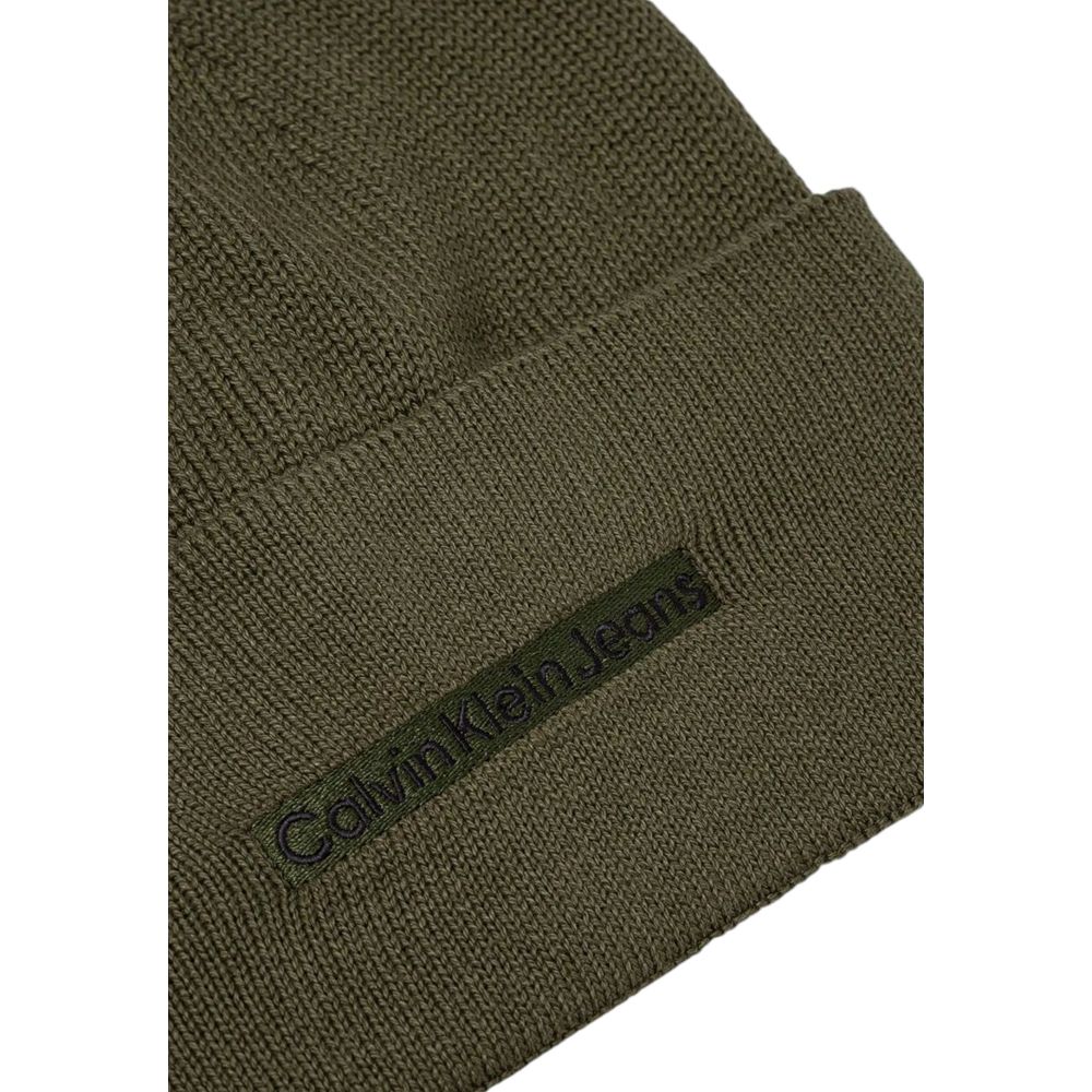 Calvin Klein Green Cotton Beanie for Effortless Elegance