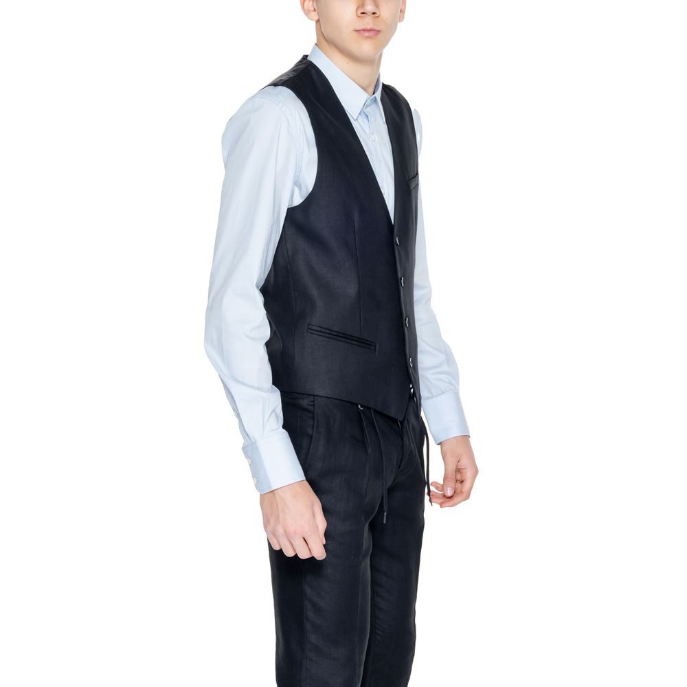Antony Morato Black Linen Vest for Timeless Elegance