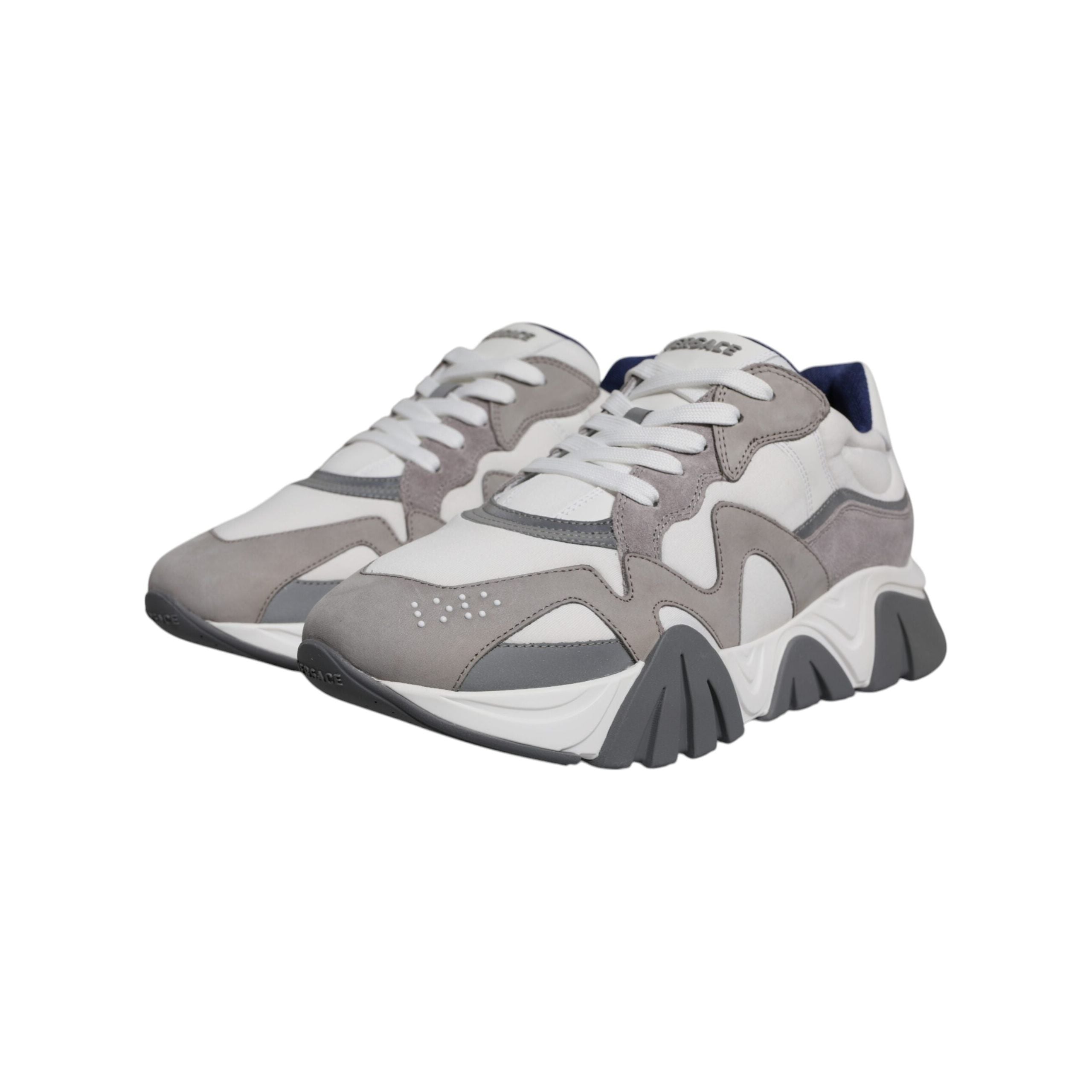 Versace Grey Leather Neoprene Chunky Low Top Squalo Sneakers
