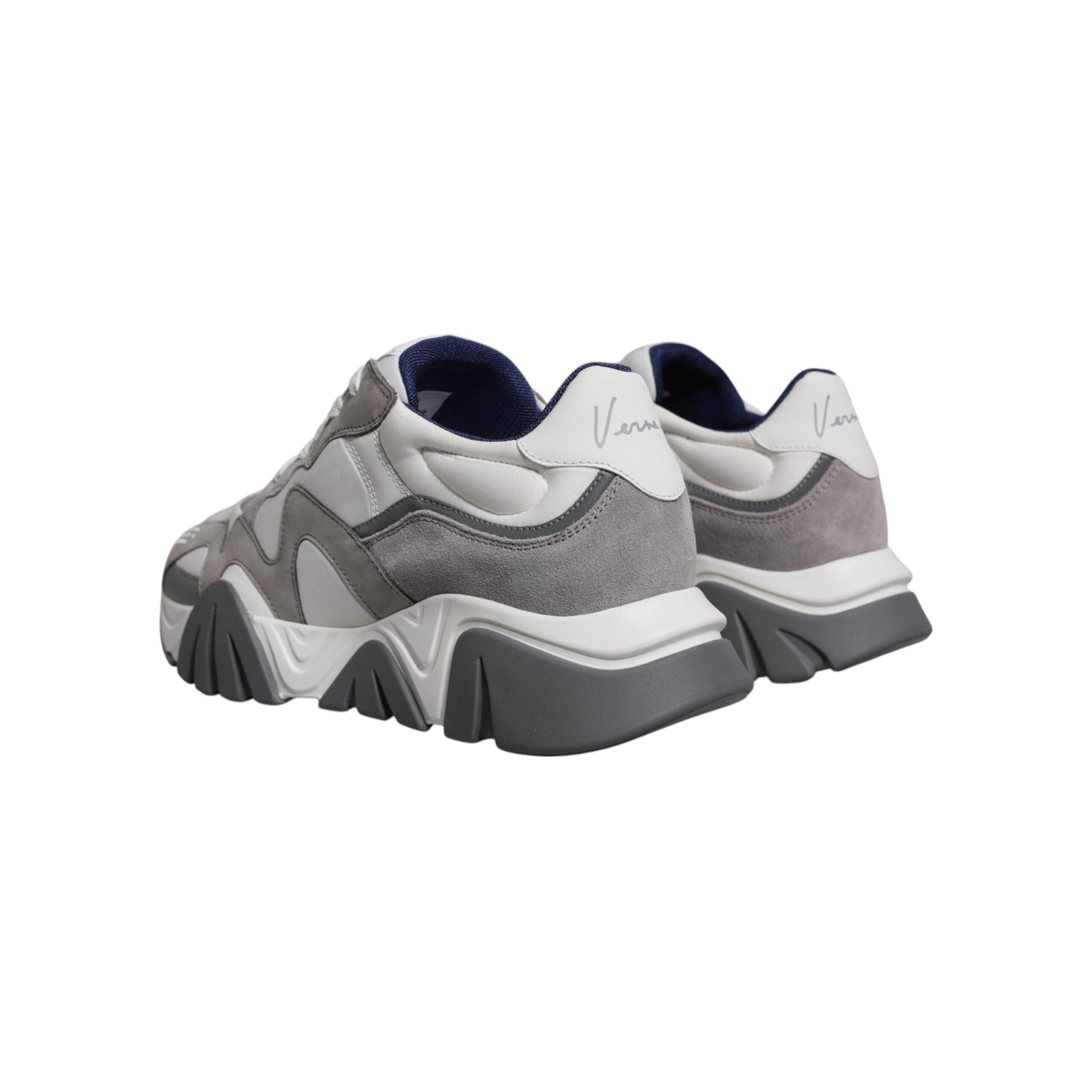 Versace Grey Leather Neoprene Chunky Low Top Squalo Sneakers