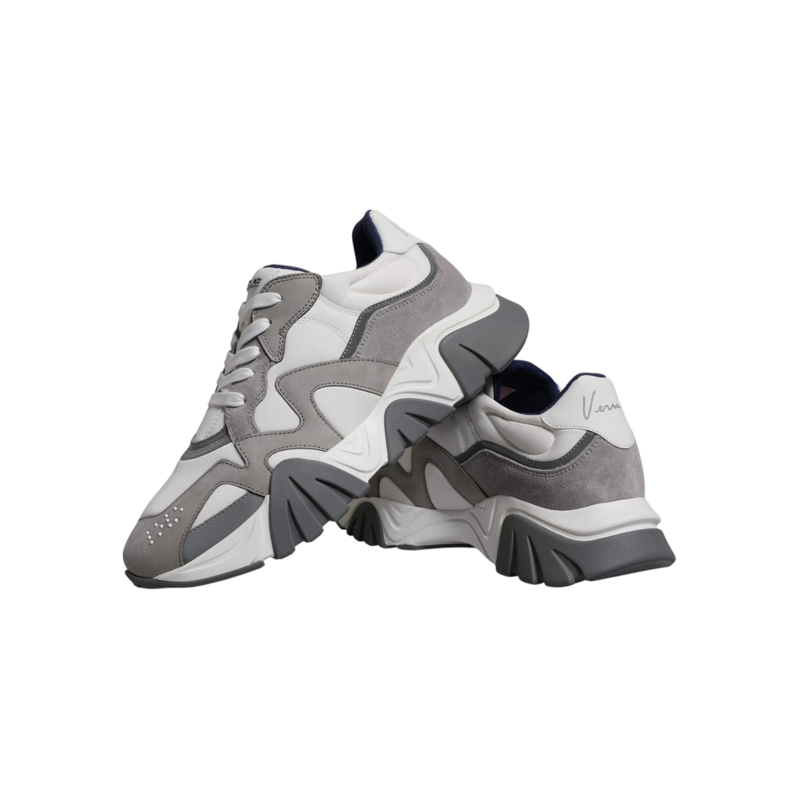 Versace Grey Leather Neoprene Chunky Low Top Squalo Sneakers