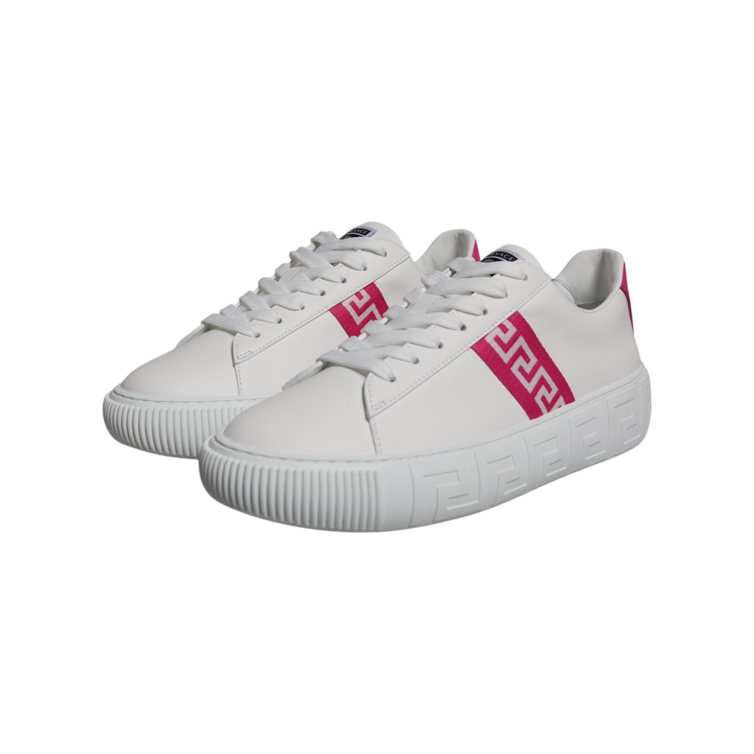 Versace White Pink Leather Platform Low Top Sneakers Shoes