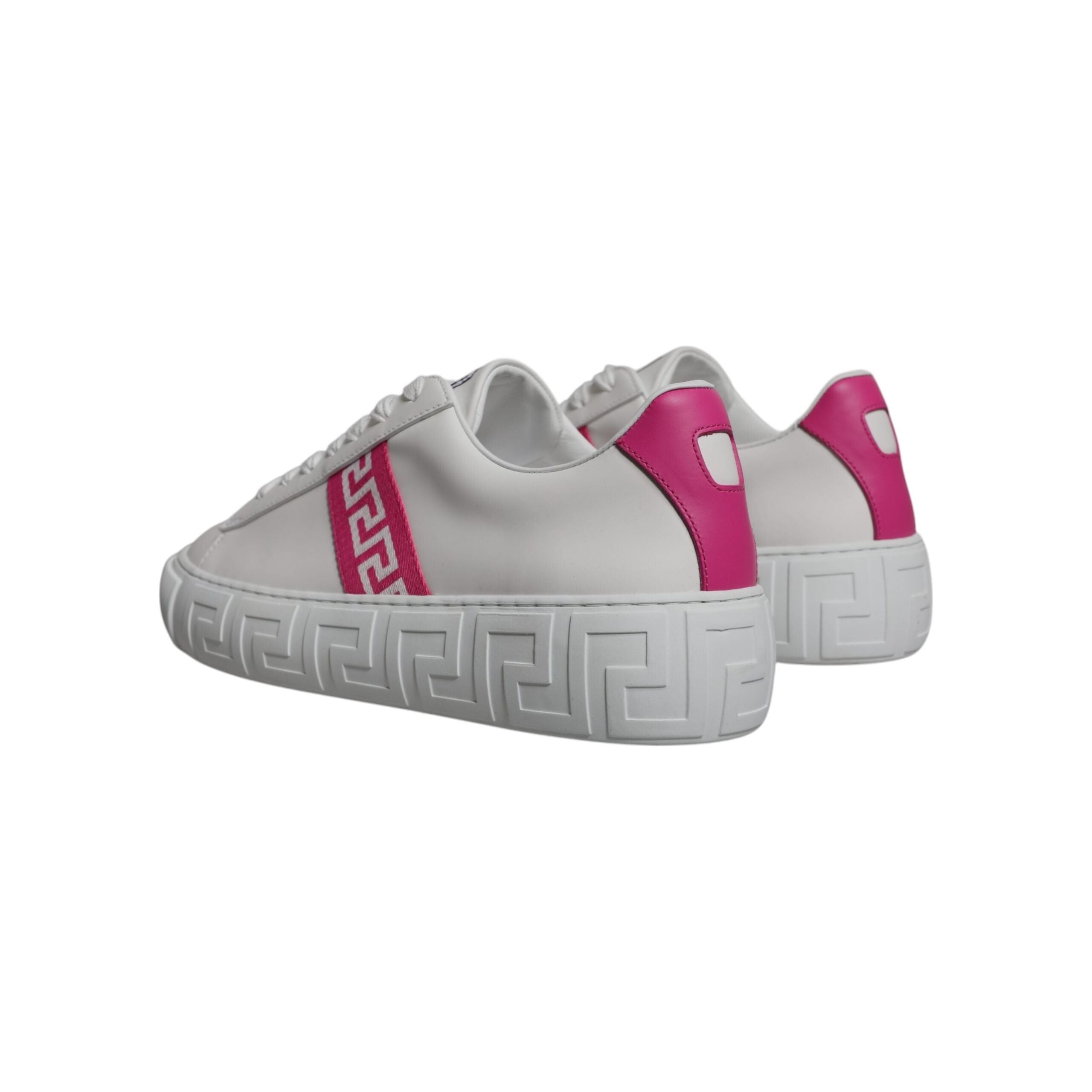 Versace White Pink Leather Platform Low Top Sneakers Shoes
