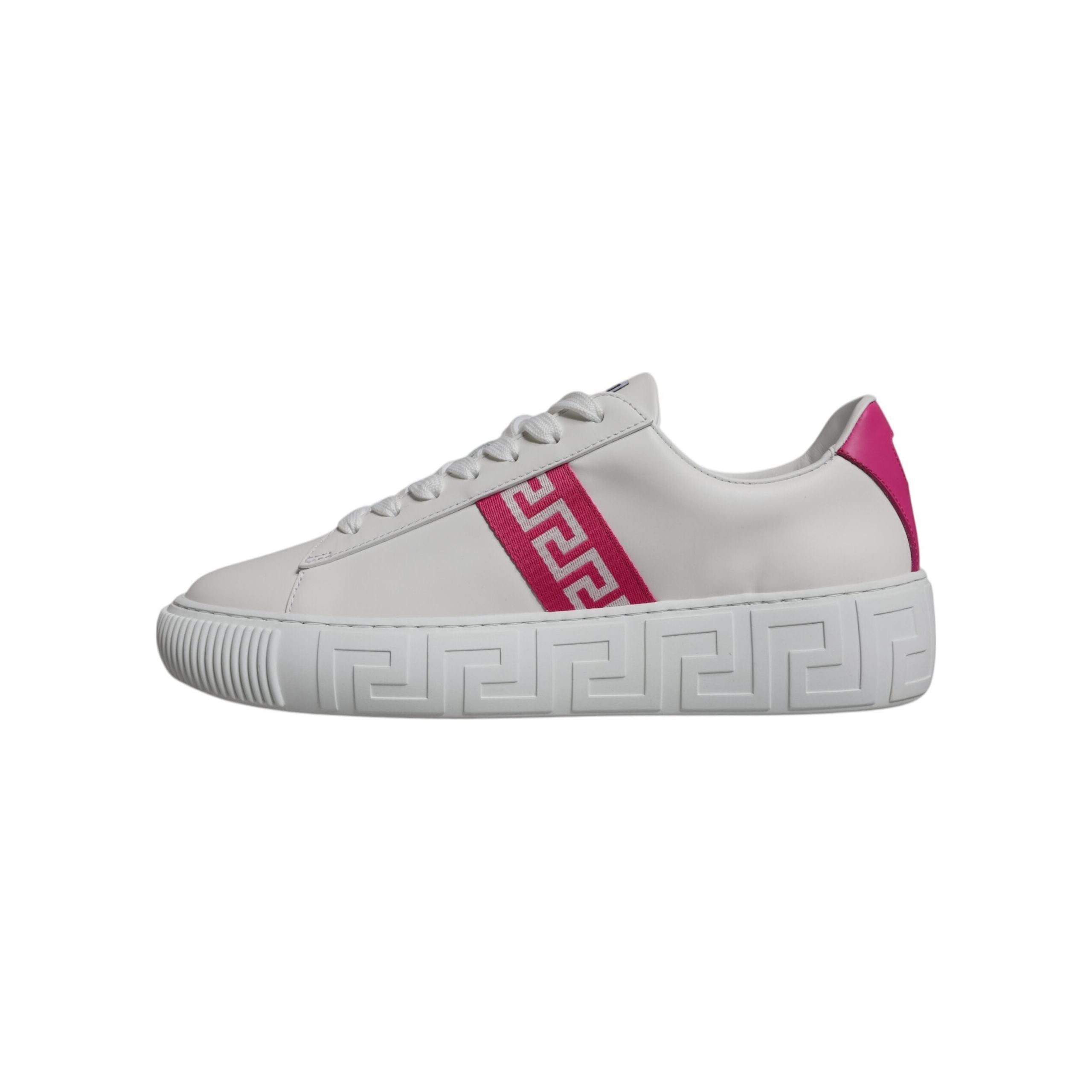 Versace White Pink Leather Platform Low Top Sneakers Shoes