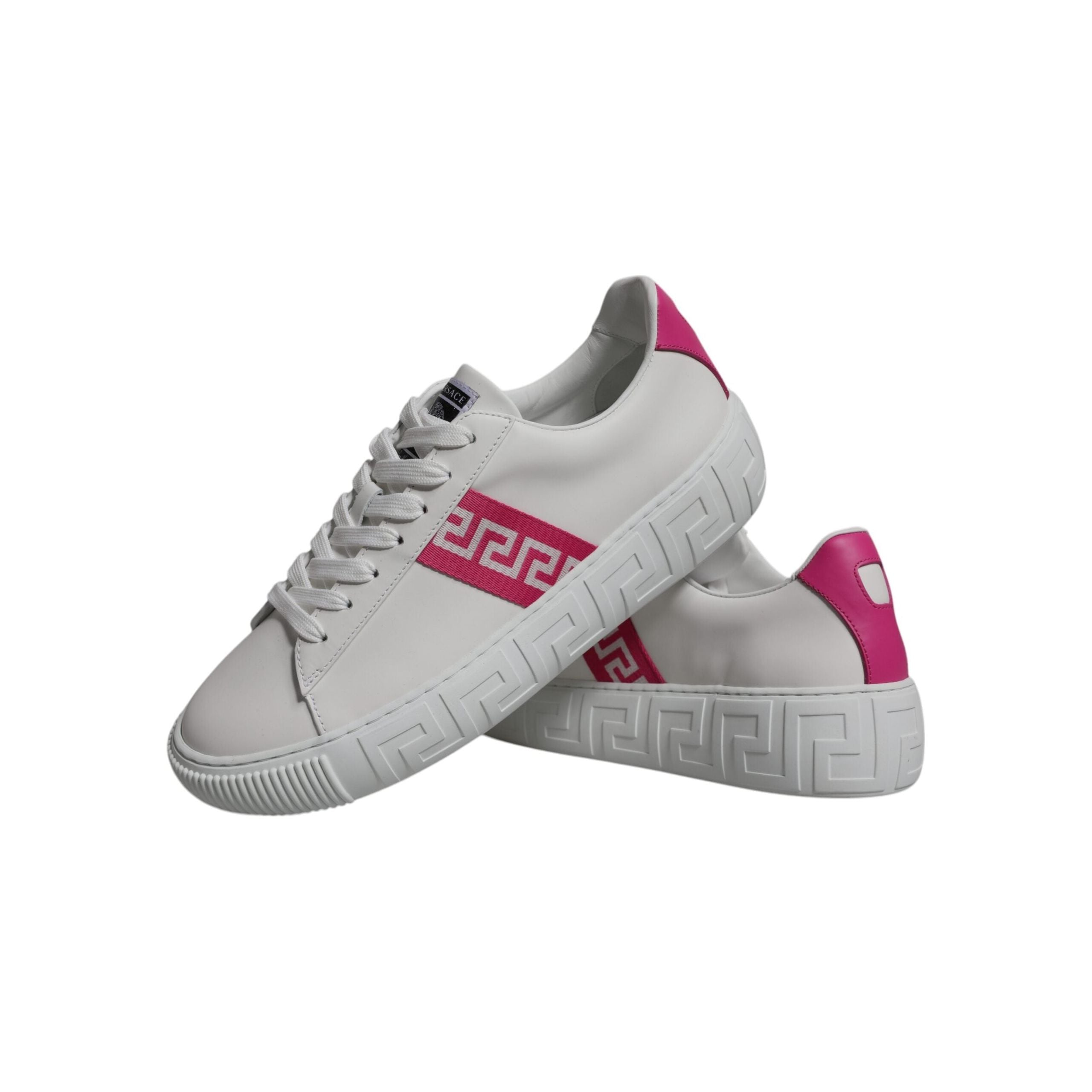 Versace White Pink Leather Platform Low Top Sneakers Shoes