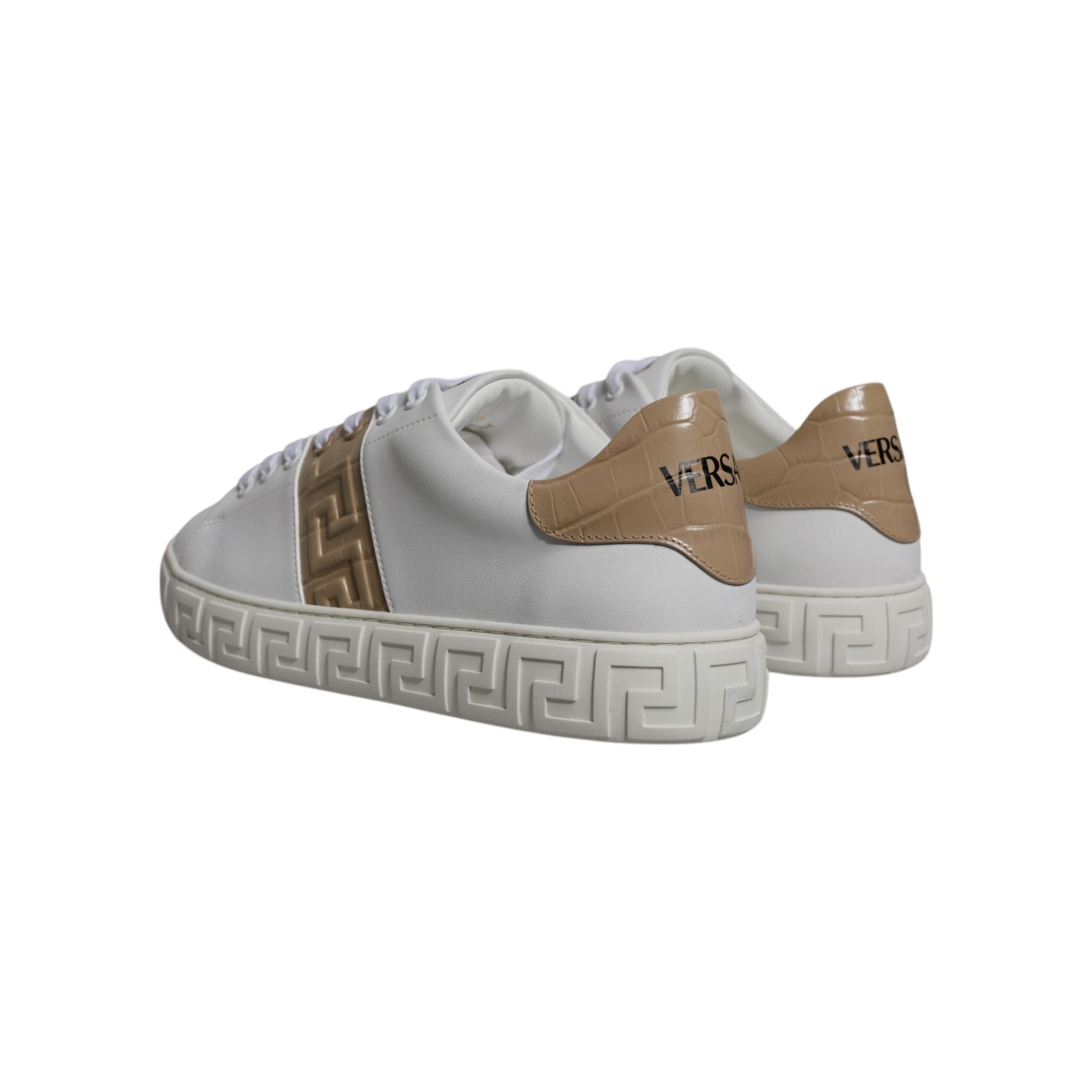 Versace White Brown Greca Print TPU Low Top Sneakers Shoes