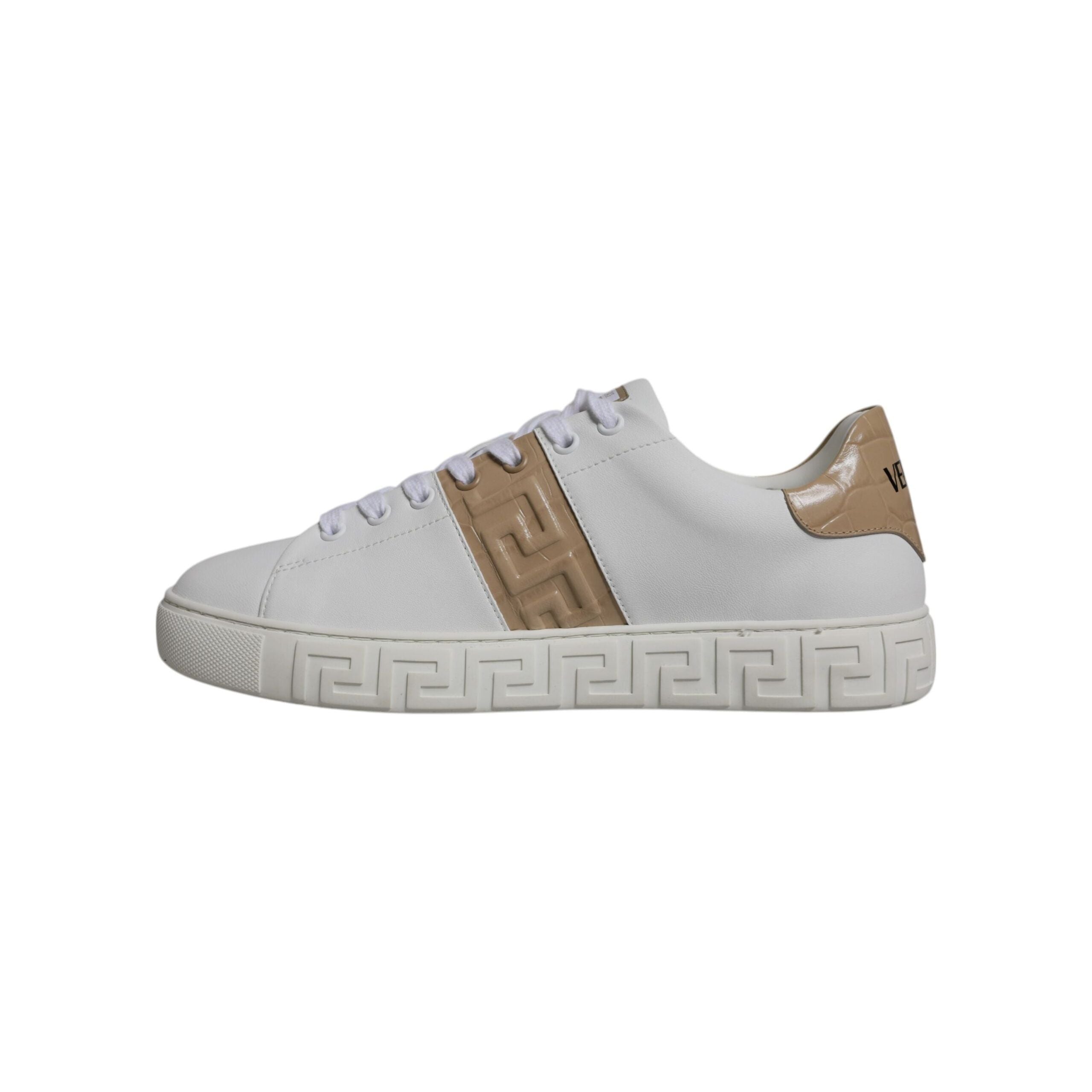 Versace White Brown Greca Print TPU Low Top Sneakers Shoes