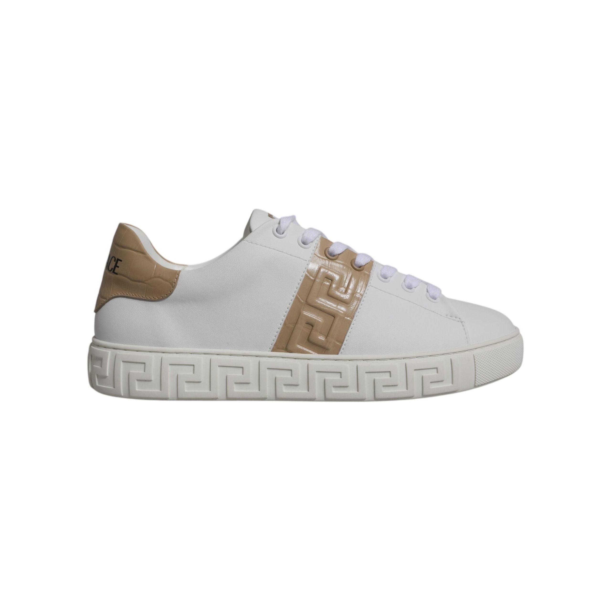 Versace White Brown Greca Print TPU Low Top Sneakers Shoes