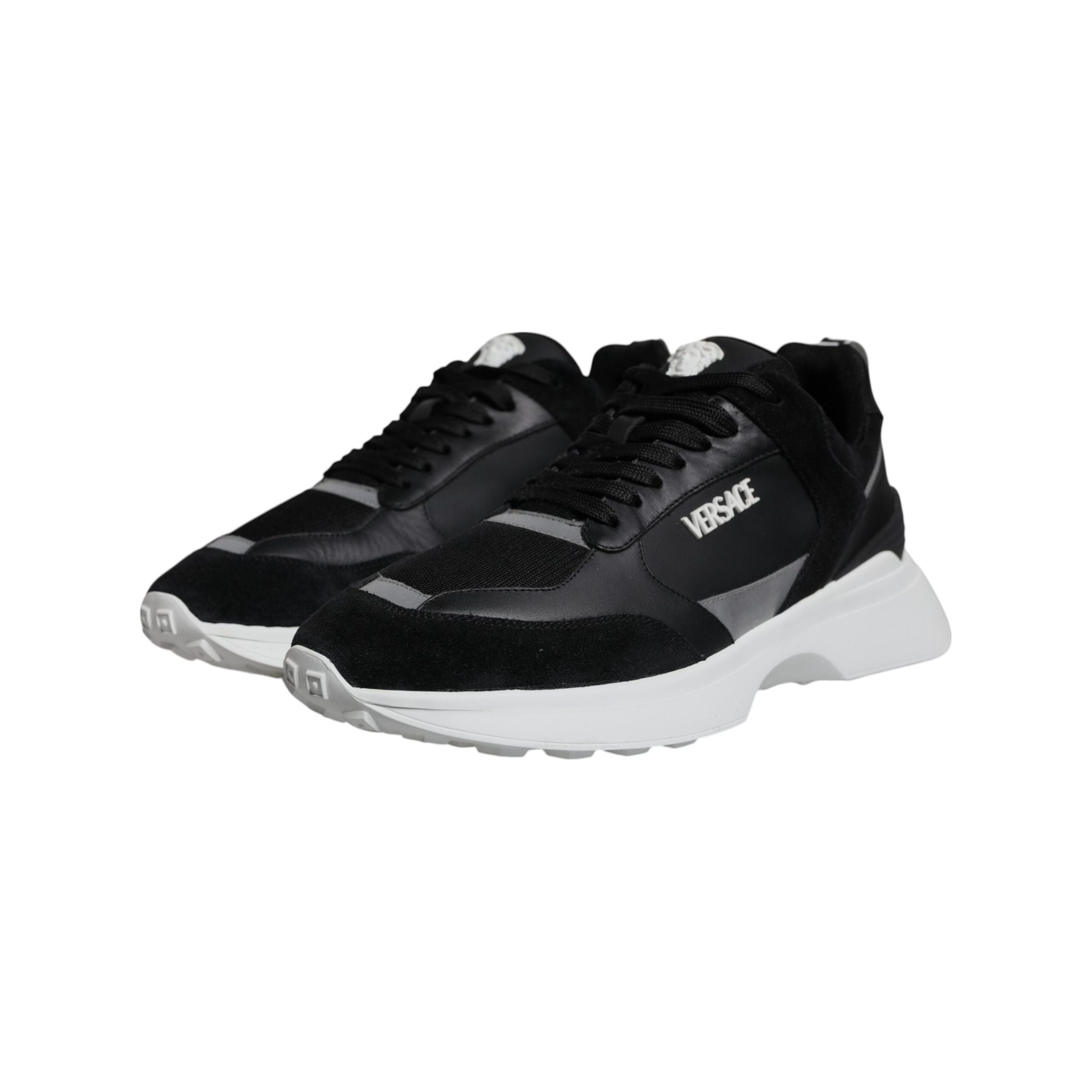 Versace Black Canvas Quad Fabric Medusa Low Top Sneakers