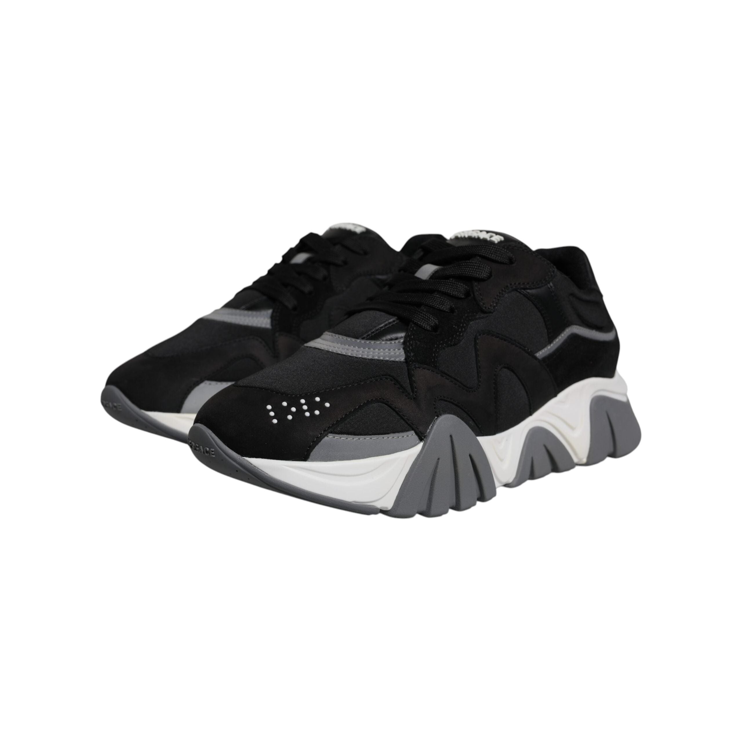 Versace Black Leather Neoprene Chunky Low Top Sneakers Squalo Shoes