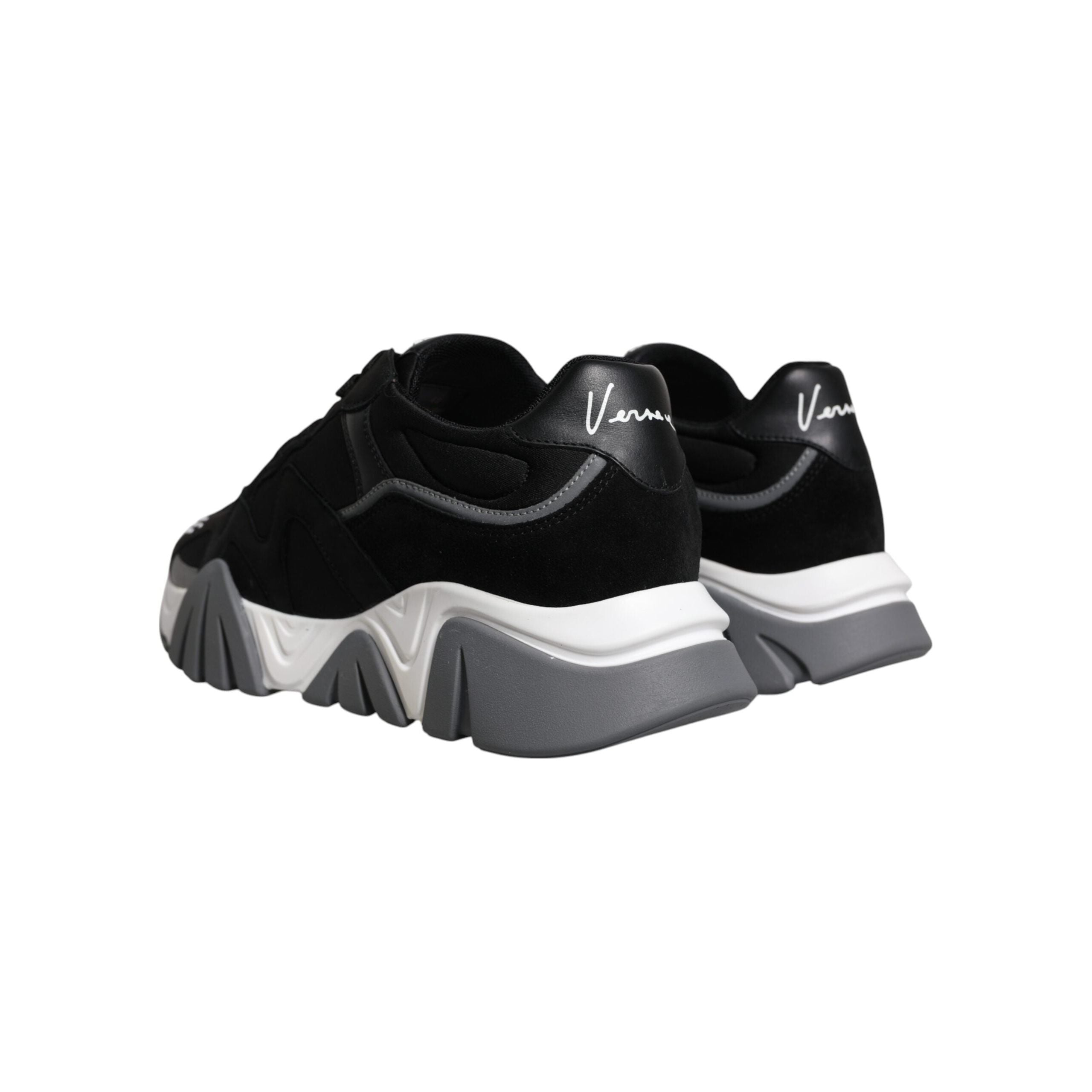 Versace Black Leather Neoprene Chunky Low Top Sneakers Squalo Shoes
