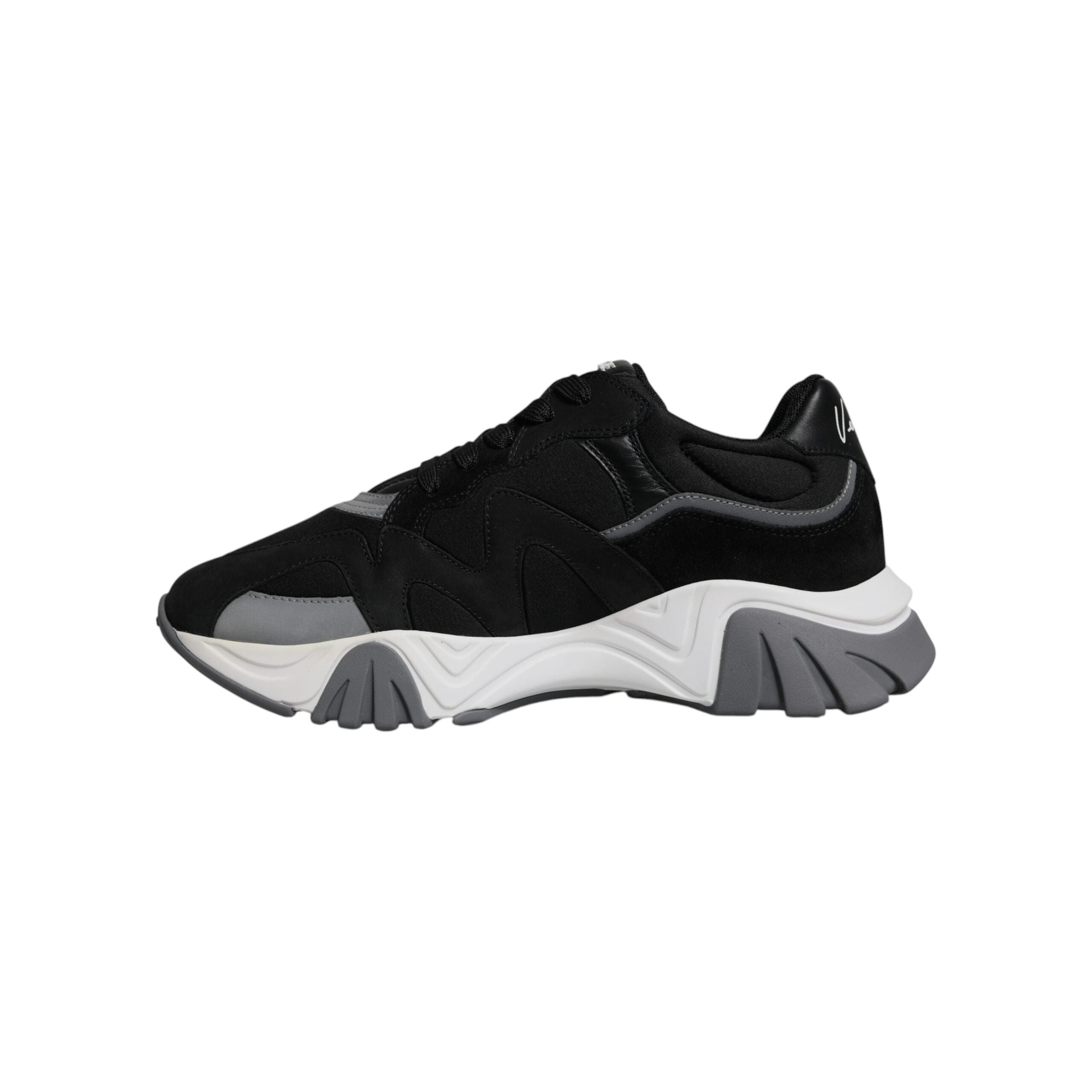 Versace Black Leather Neoprene Chunky Low Top Sneakers Squalo Shoes