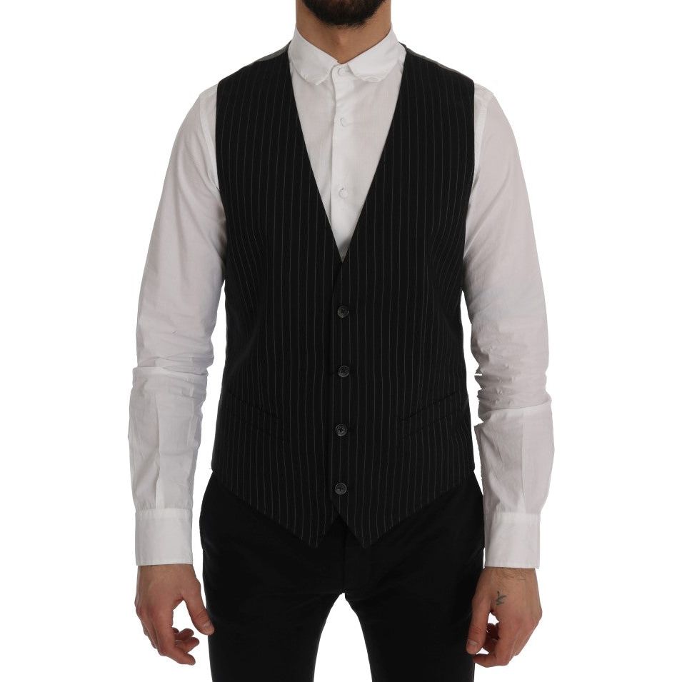 Dolce & Gabbana Black Cotton Waistcoat Vest Elegance