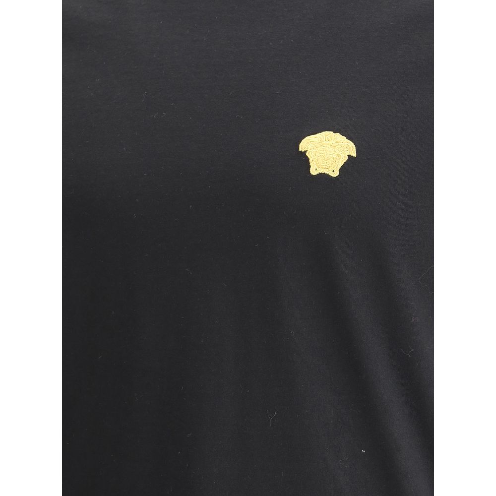 Versace Black Cotton T-shirt with Iconic Medusa Emblem