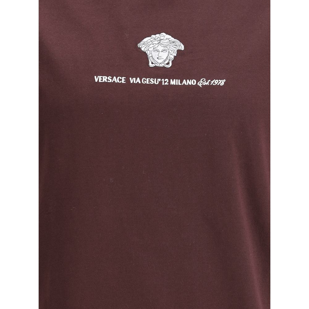 Versace White Cotton T-Shirt with Iconic Monogram and Minimalist Style