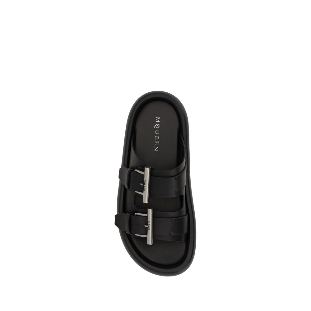 Alexander McQueen Black Leather Sandals with Signature Elegance