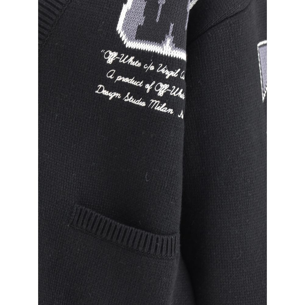 Off-White Black Luxurious Jacquard Varsity Cardigan