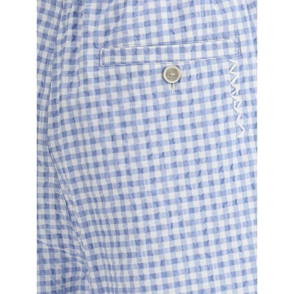 Marni Blue Cotton Knee-Length Vichy Shorts