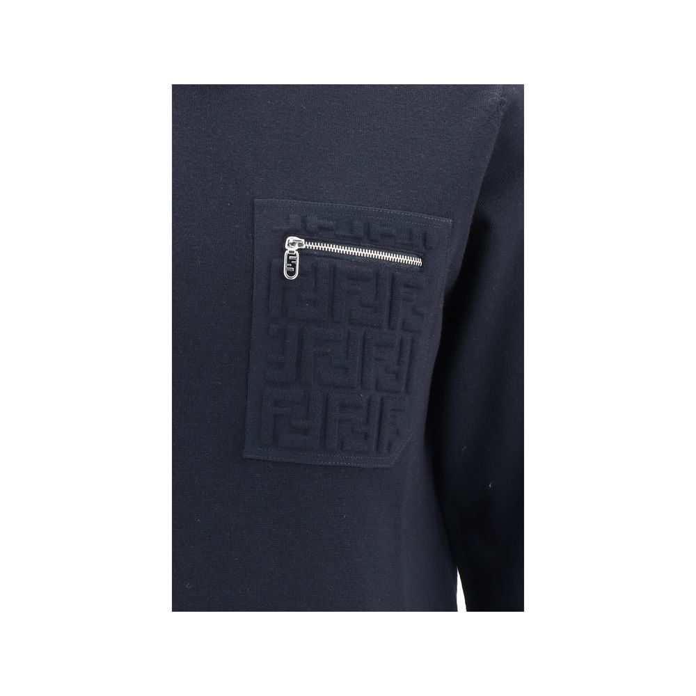 Fendi Grey Wool Sweater With Pocket - Luxurious Wool Elegance