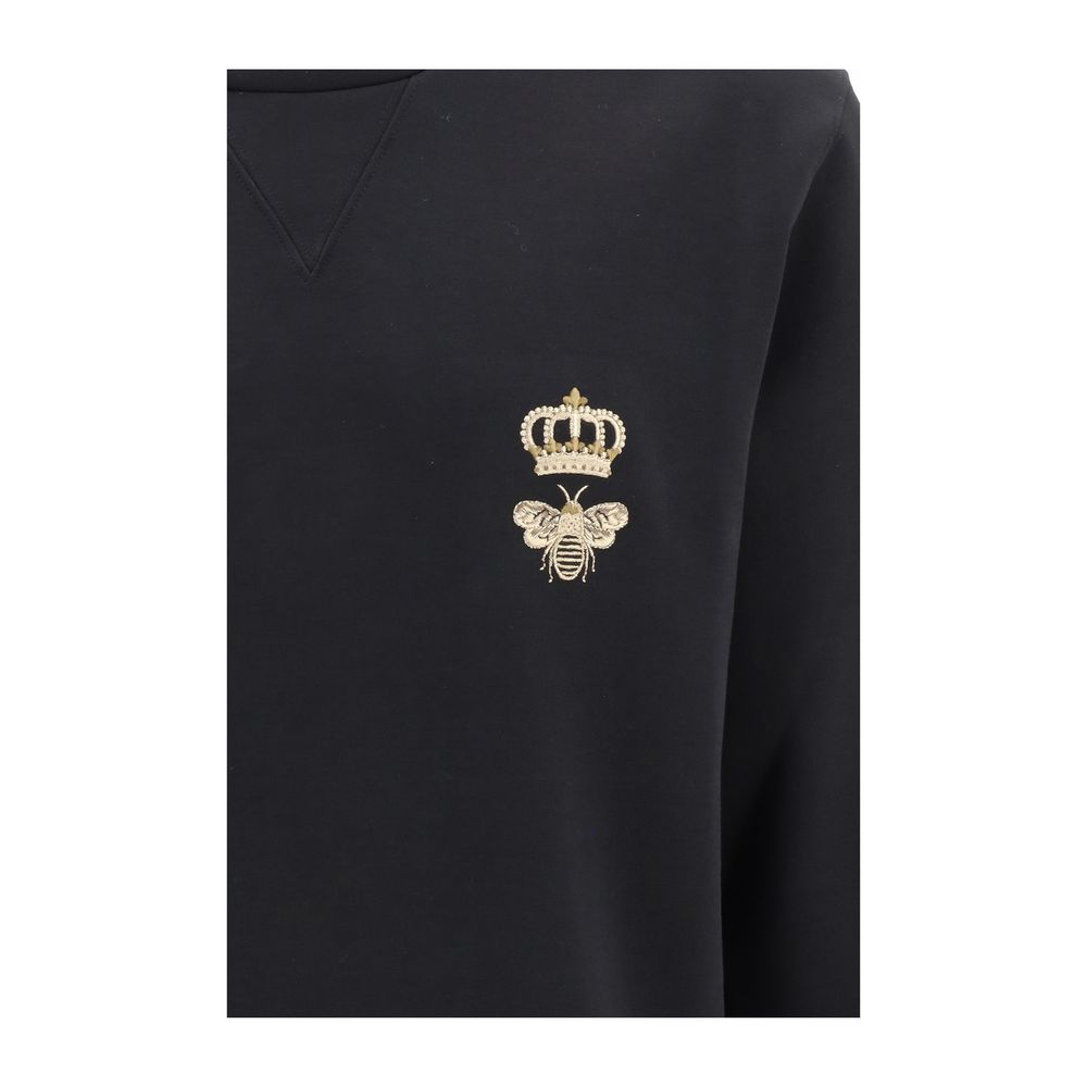 Dolce & Gabbana Grey Cotton Sweatshirt with Bee Embroidery