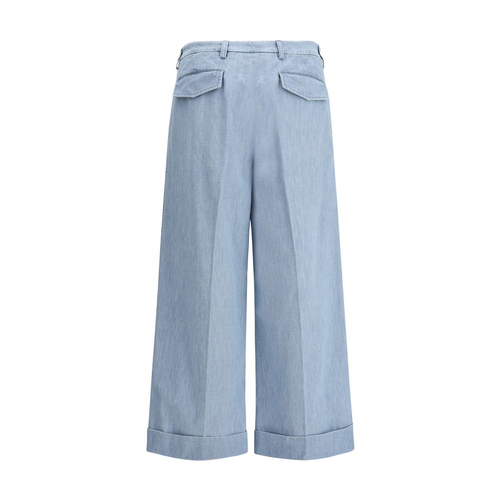 Valentino Blue Denim Pants with Sophisticated Wide Leg Design