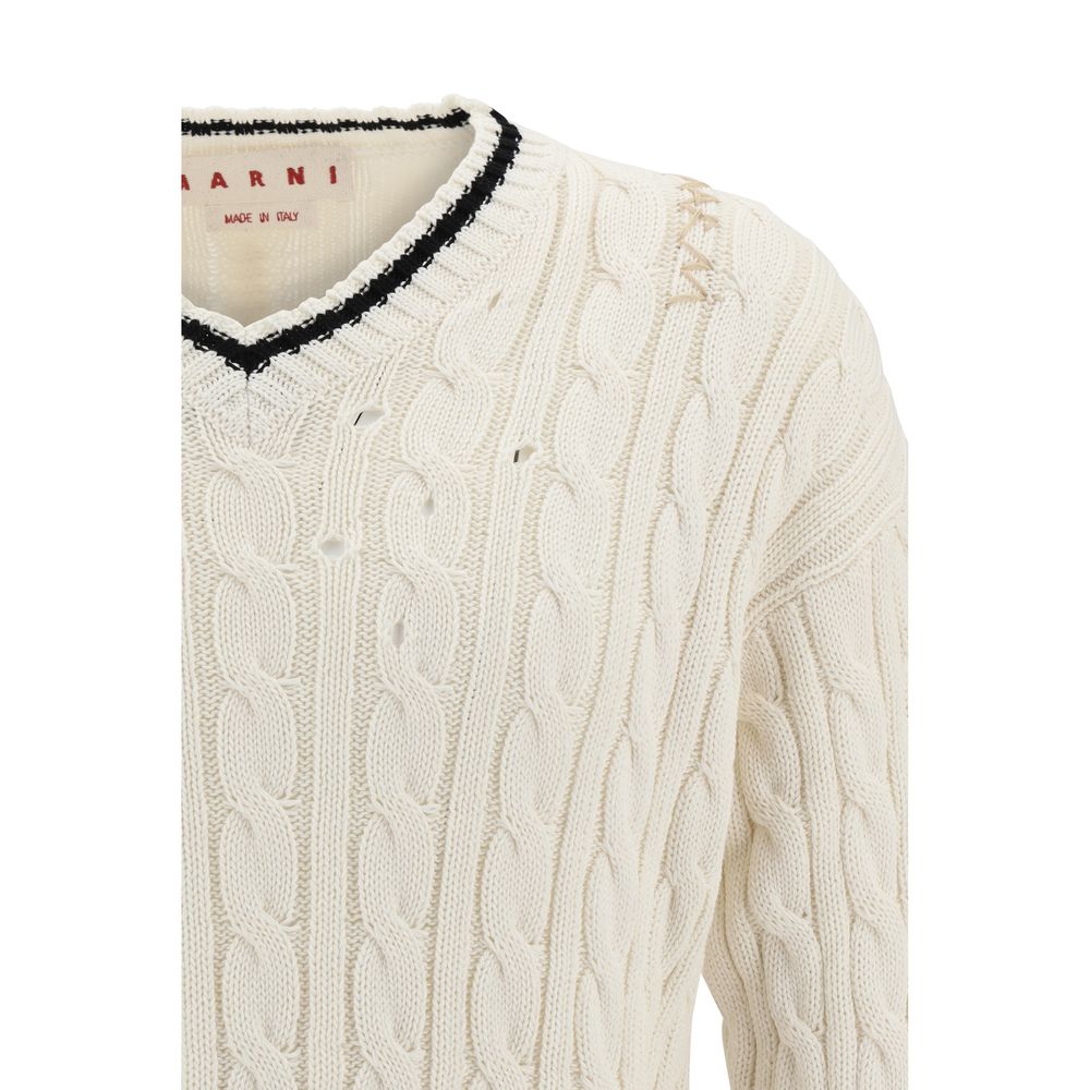 Marni Grey Cotton V Neck Sweater in Luxurious Cotton Elegance