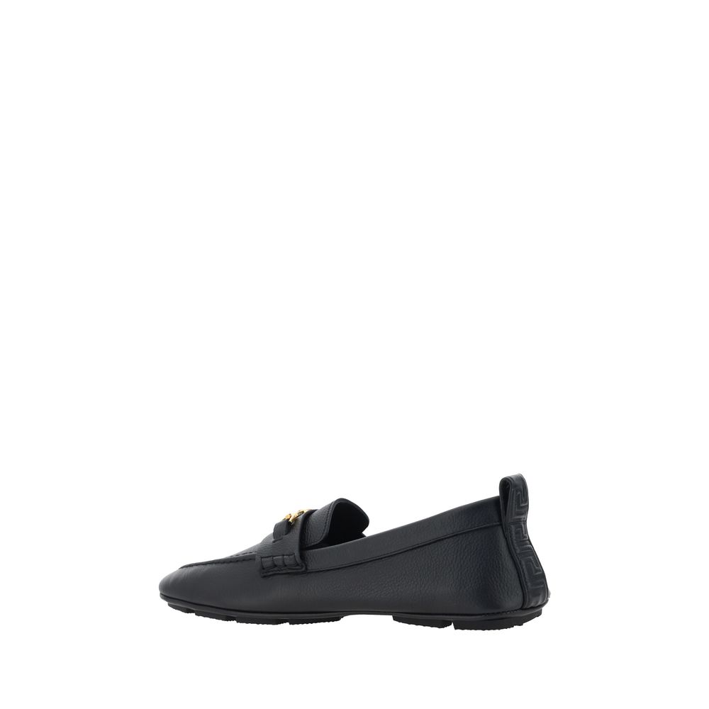 Versace Black Hammered Leather Driver Loafers