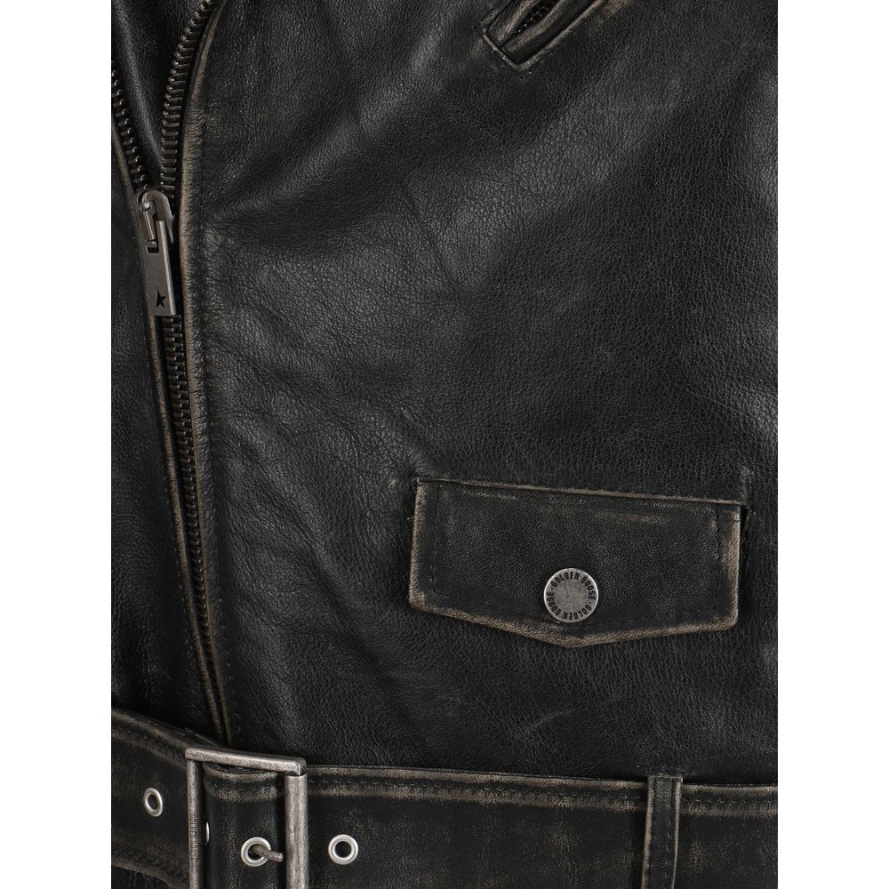 Golden Goose Black Premium Leather Biker Jacket