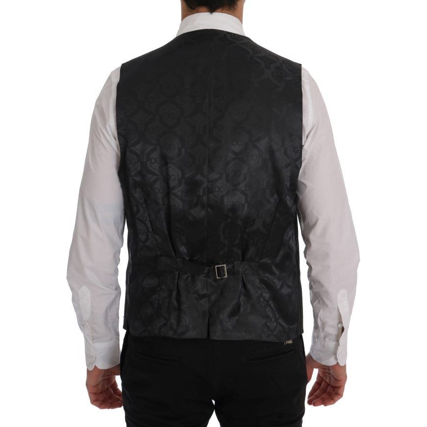 Dolce & Gabbana Gray Wool Striped Vest Waistcoat
