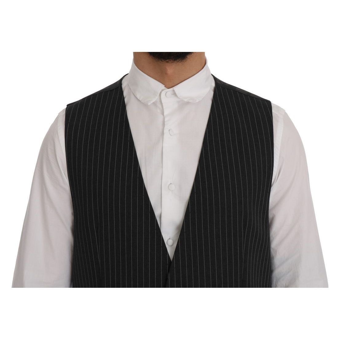 Dolce & Gabbana Gray Wool Striped Vest Waistcoat