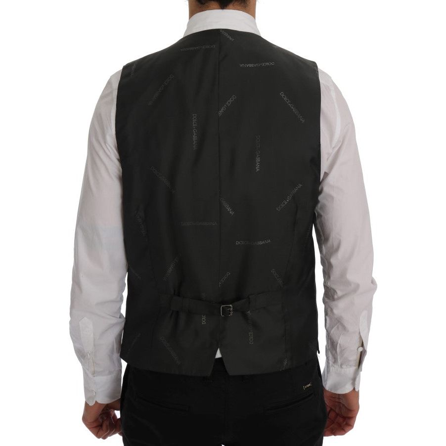 Dolce & Gabbana Gray Wool Striped Single Breasted Vest