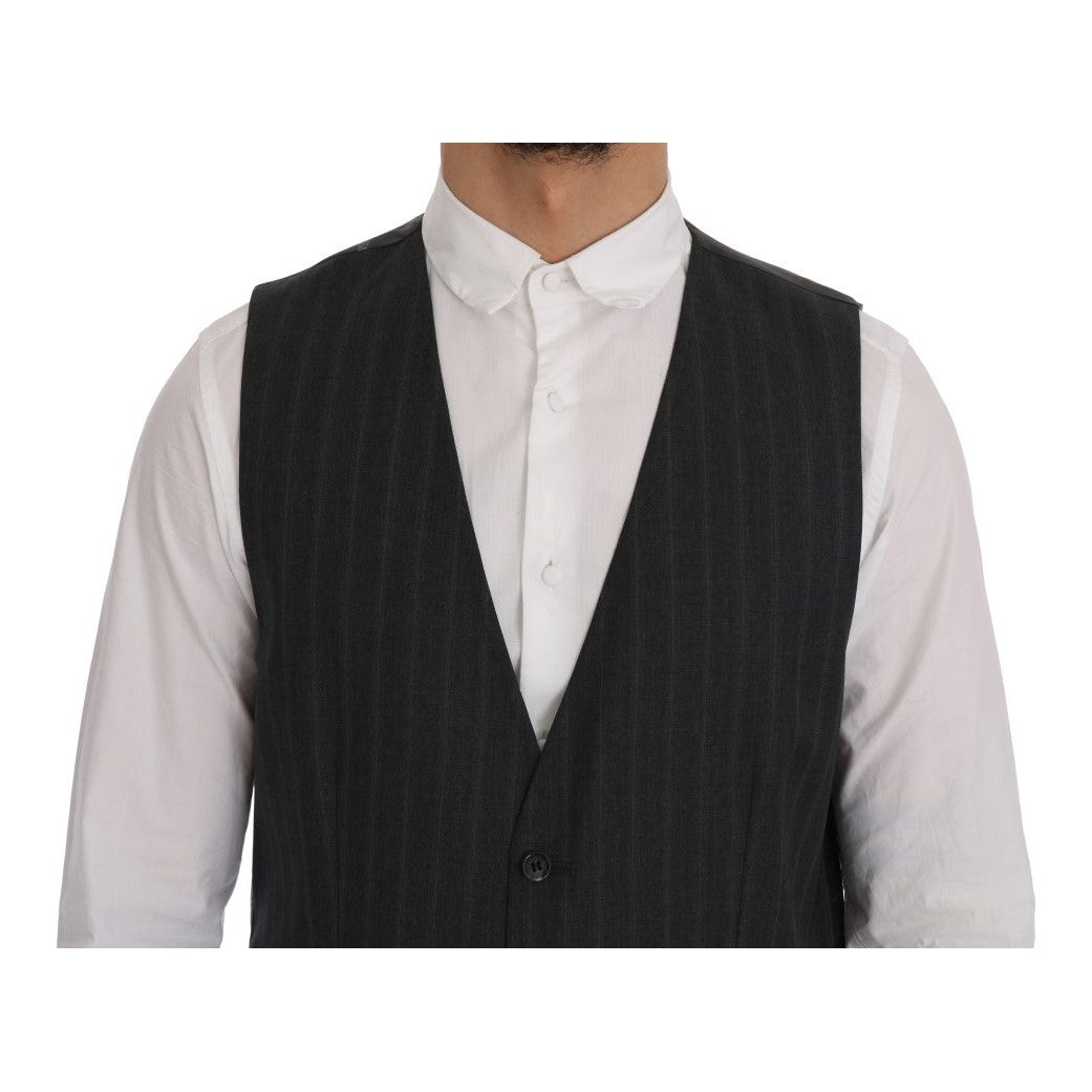 Dolce & Gabbana Gray Wool Striped Single Breasted Vest