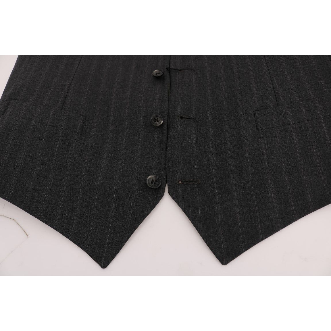 Dolce & Gabbana Gray Wool Striped Single Breasted Vest