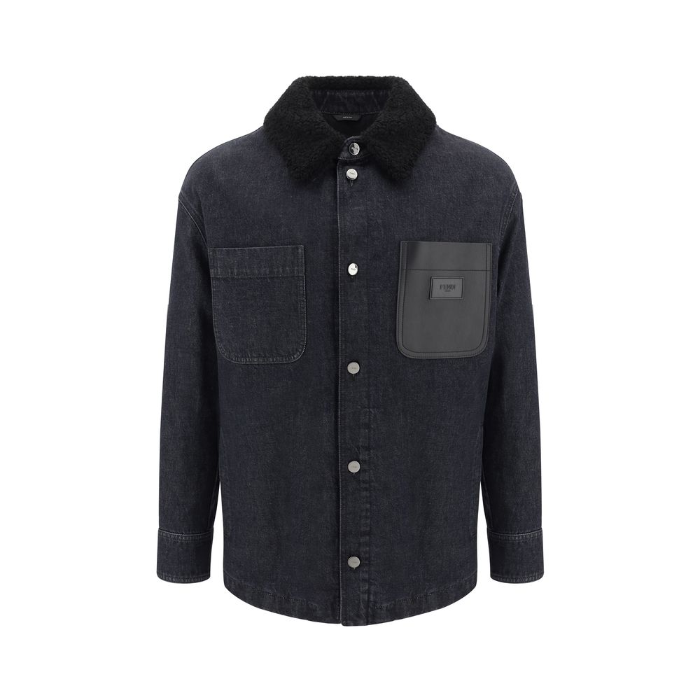 Fendi Blue Denim Jacket with Luxurious Fur-Trimmed Collar