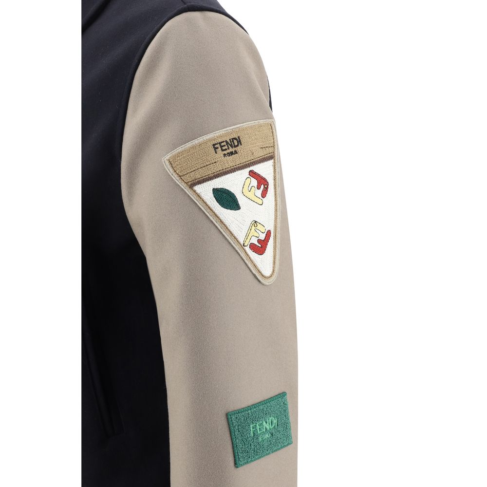 Fendi Black Wool College-Style Bomber Jacket for Elevated Style