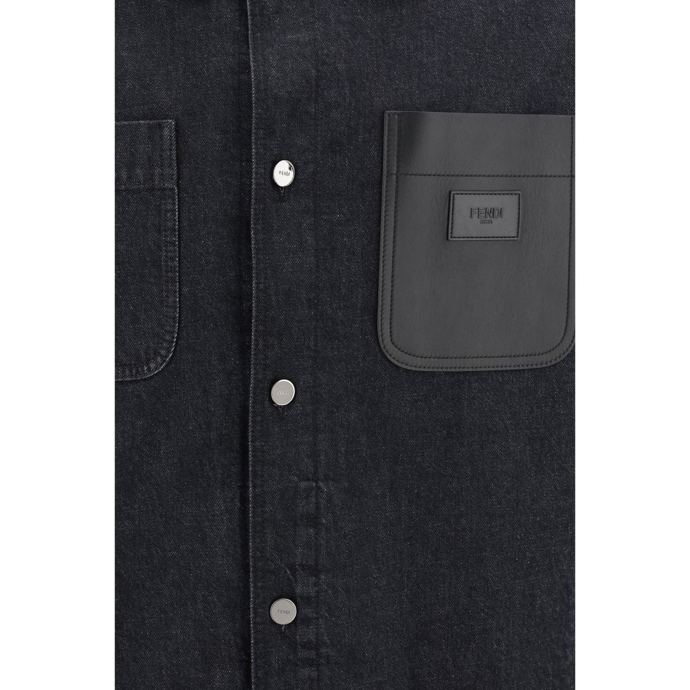 Fendi Blue Denim Jacket with Luxurious Fur-Trimmed Collar