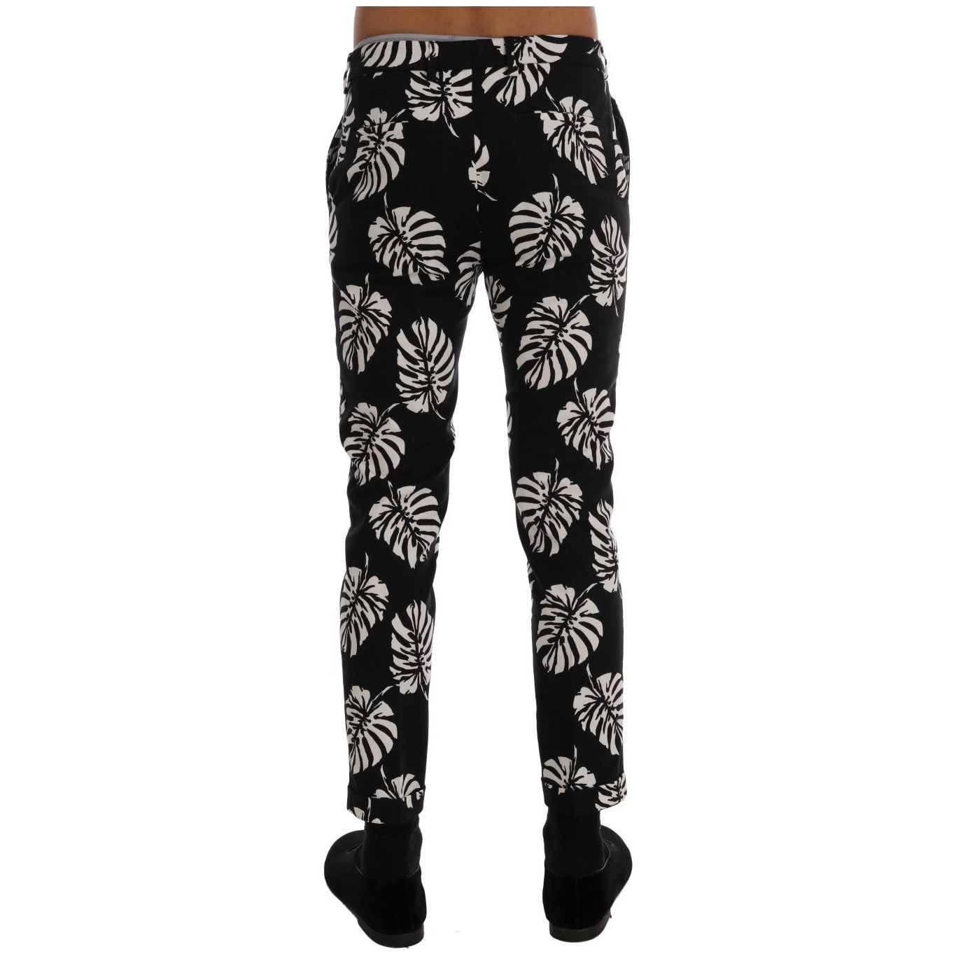 Dolce & Gabbana Black Cotton Leaf Print Ankle Pants