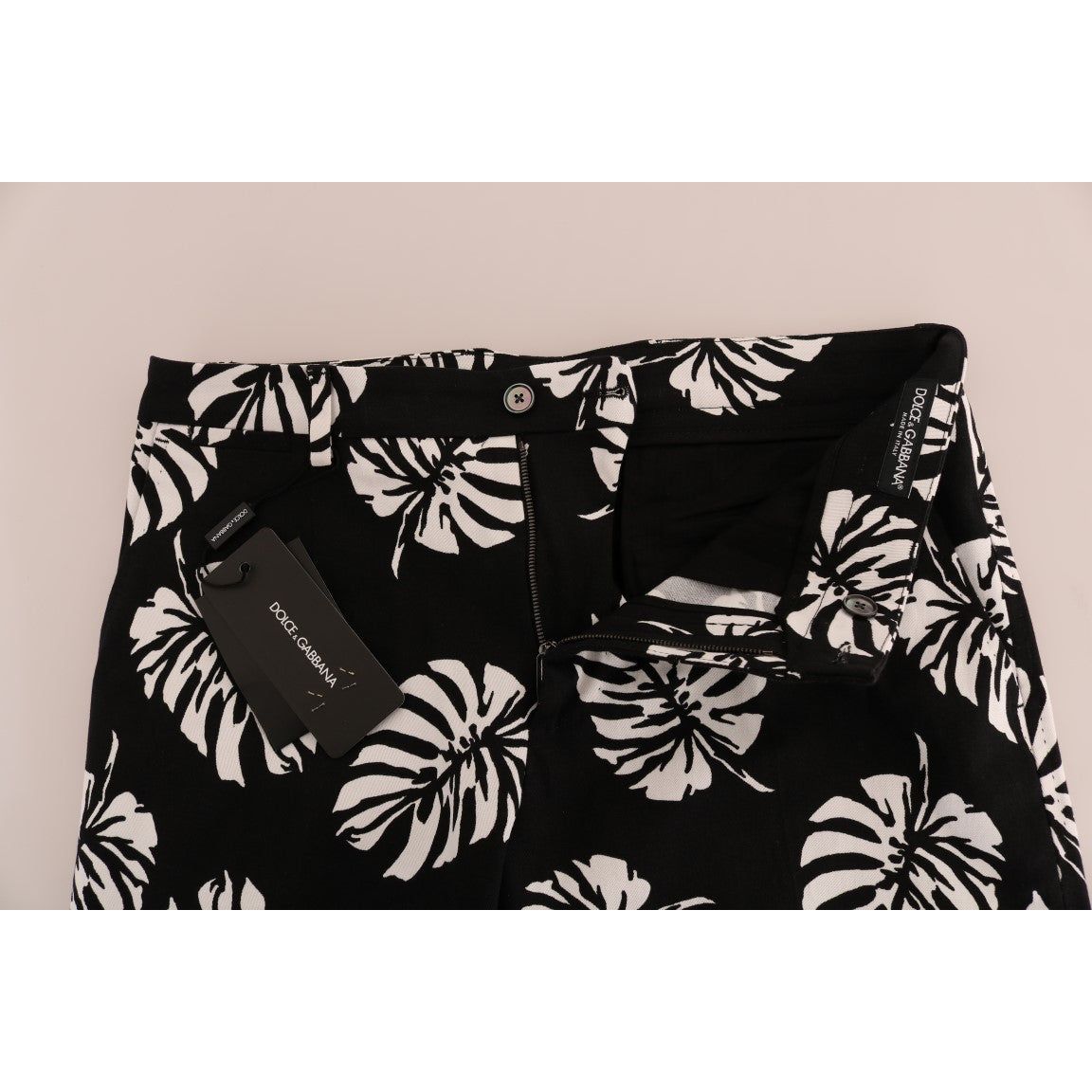 Dolce & Gabbana Black Cotton Leaf Print Ankle Pants