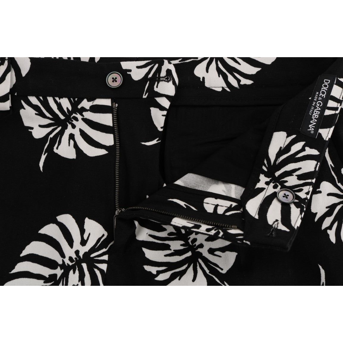 Dolce & Gabbana Black Cotton Leaf Print Ankle Pants