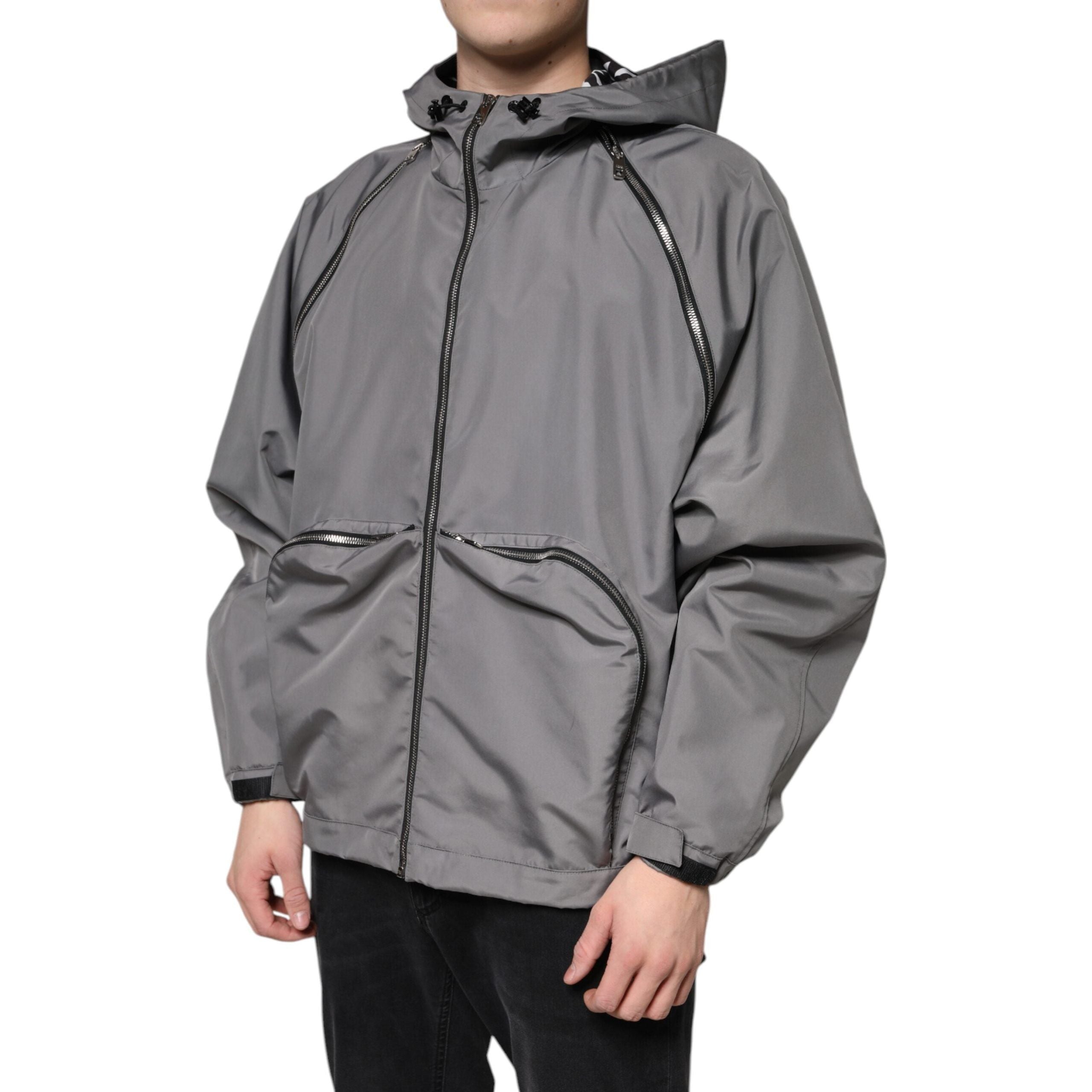 Dolce & Gabbana Gray Cotton Hooded Full Zip Jacket