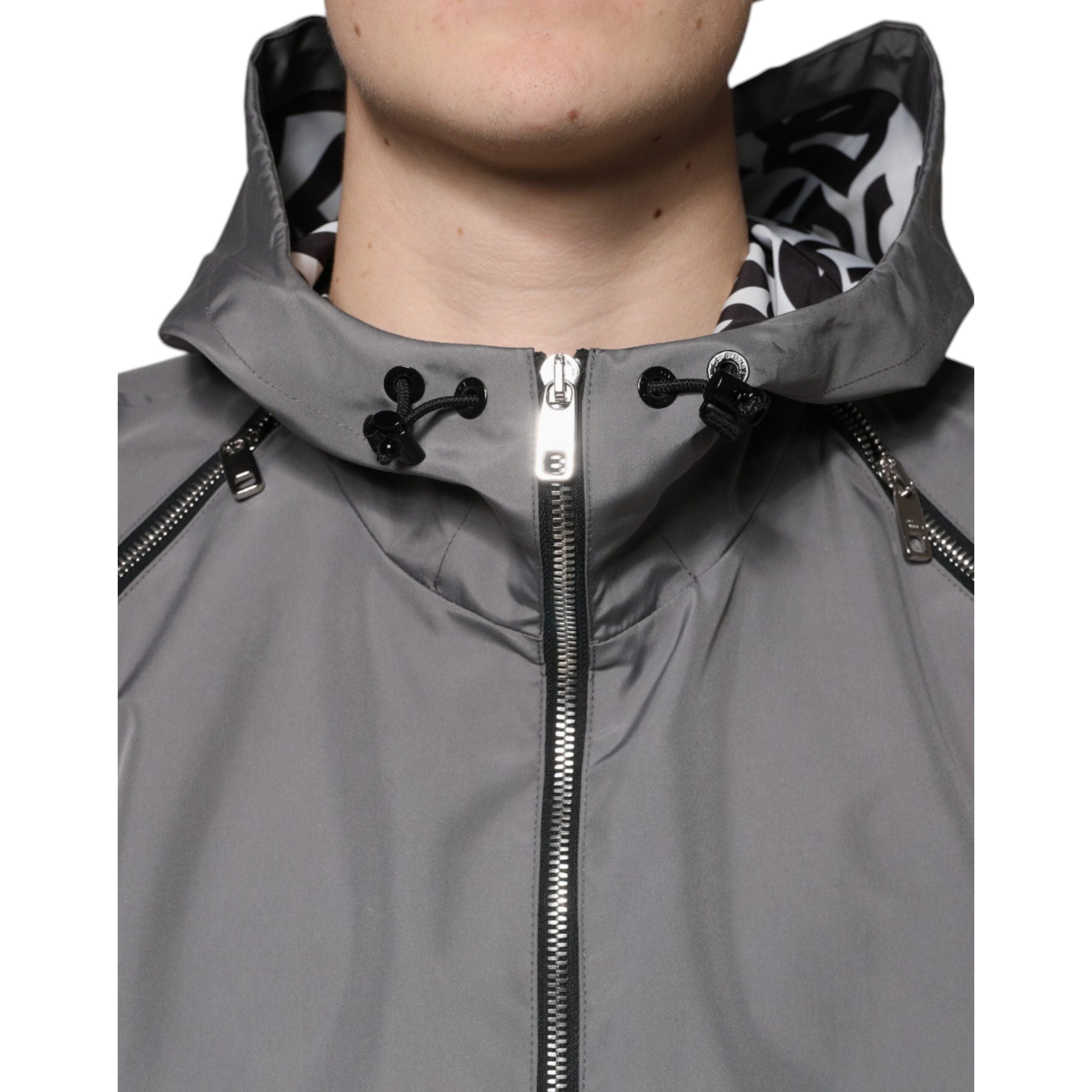 Dolce & Gabbana Gray Cotton Hooded Full Zip Jacket