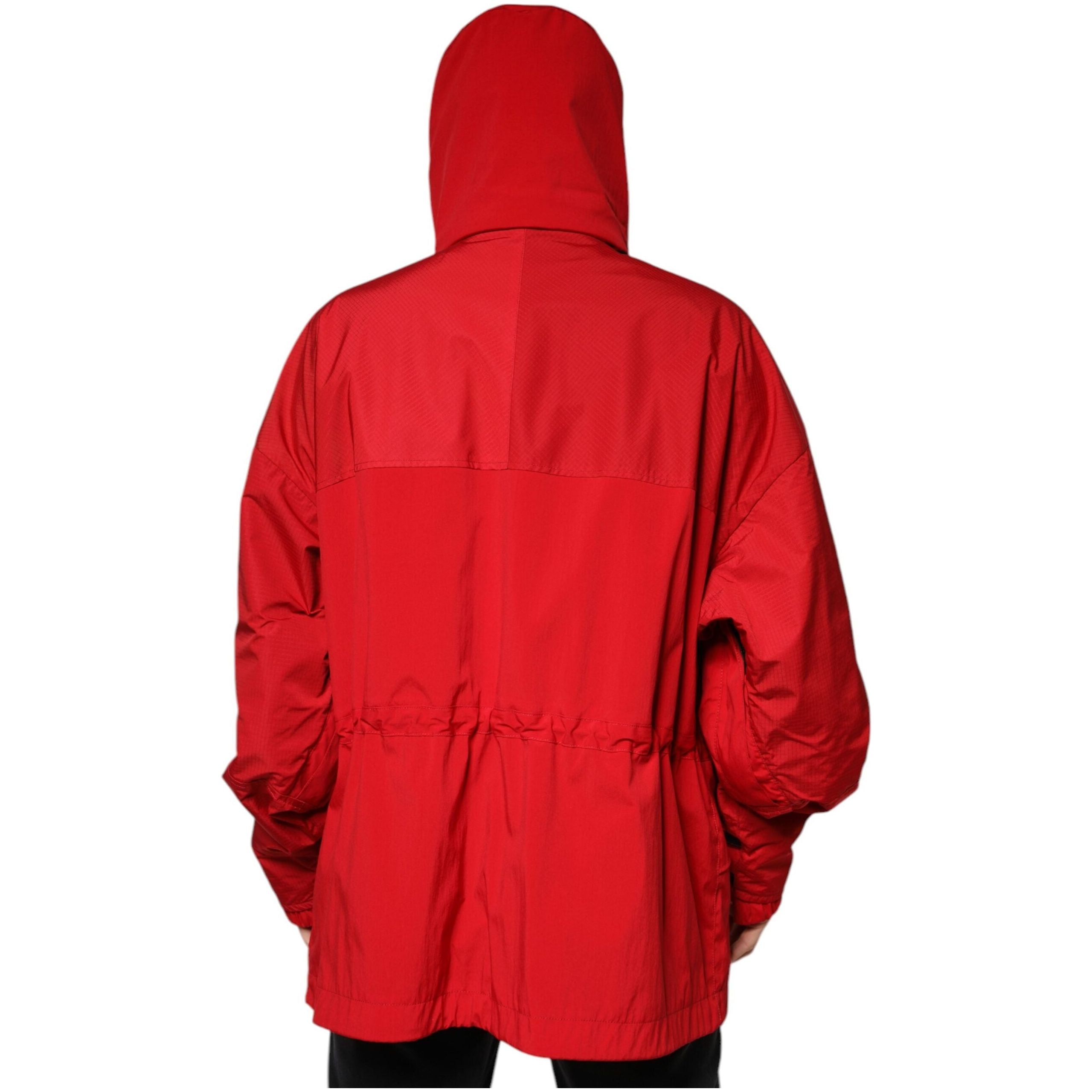 Dolce & Gabbana Red Nylon Hooded Full Zip Parka Jacket
