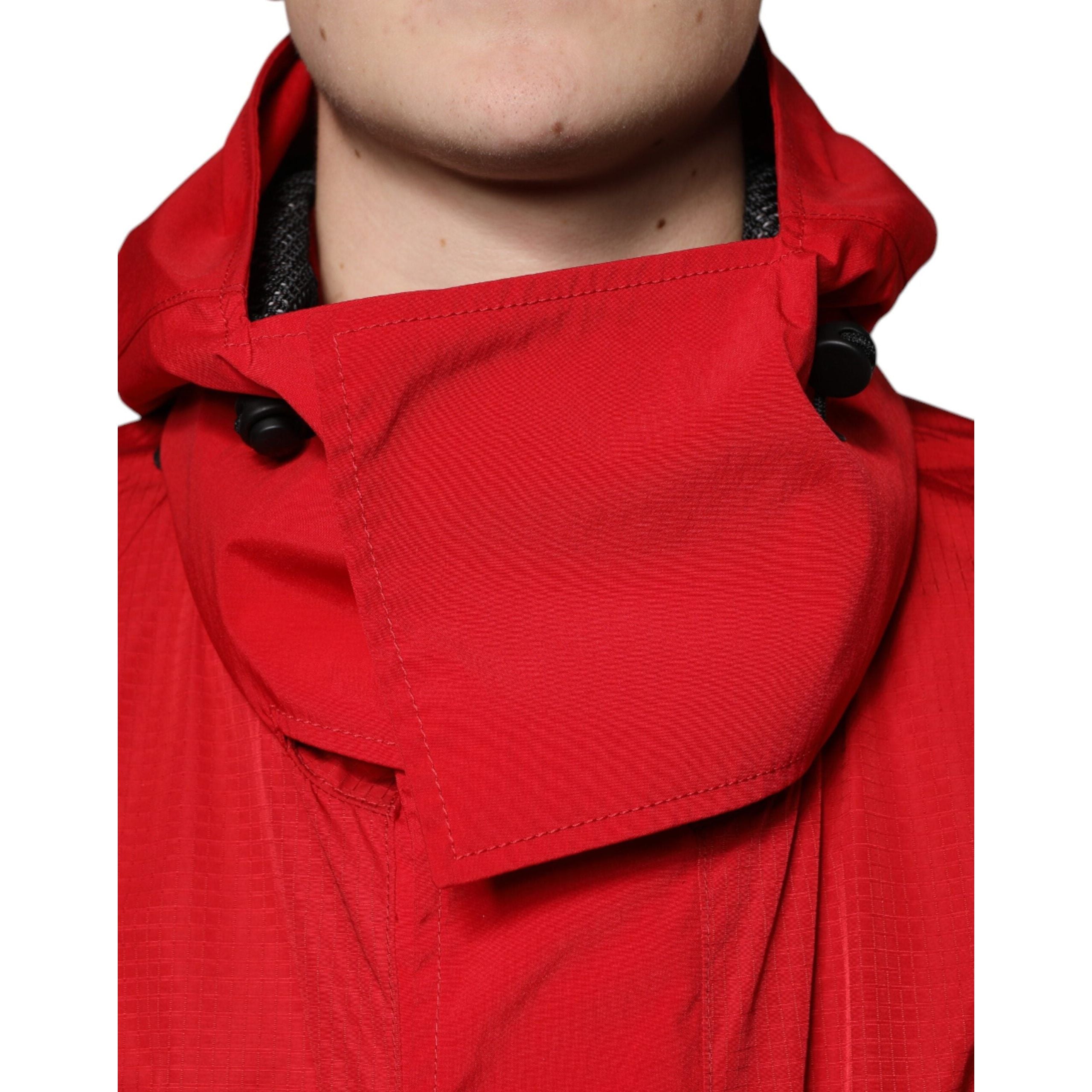 Dolce & Gabbana Red Nylon Hooded Full Zip Parka Jacket