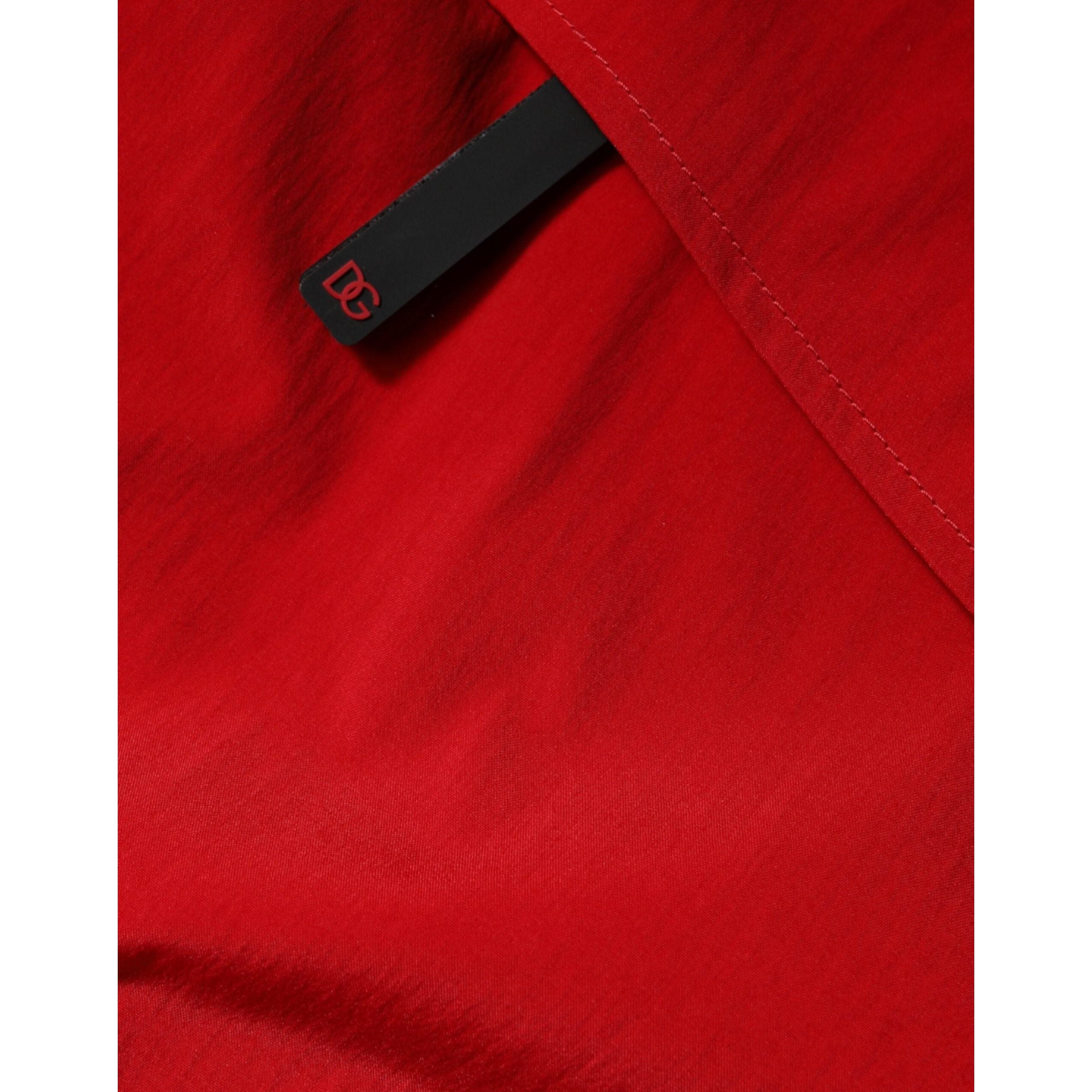 Dolce & Gabbana Red Nylon Hooded Full Zip Parka Jacket