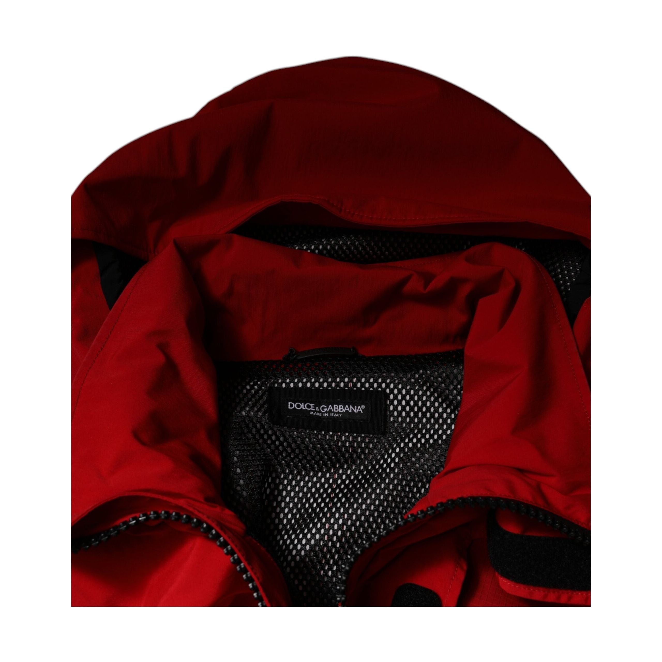 Dolce & Gabbana Red Nylon Hooded Full Zip Parka Jacket