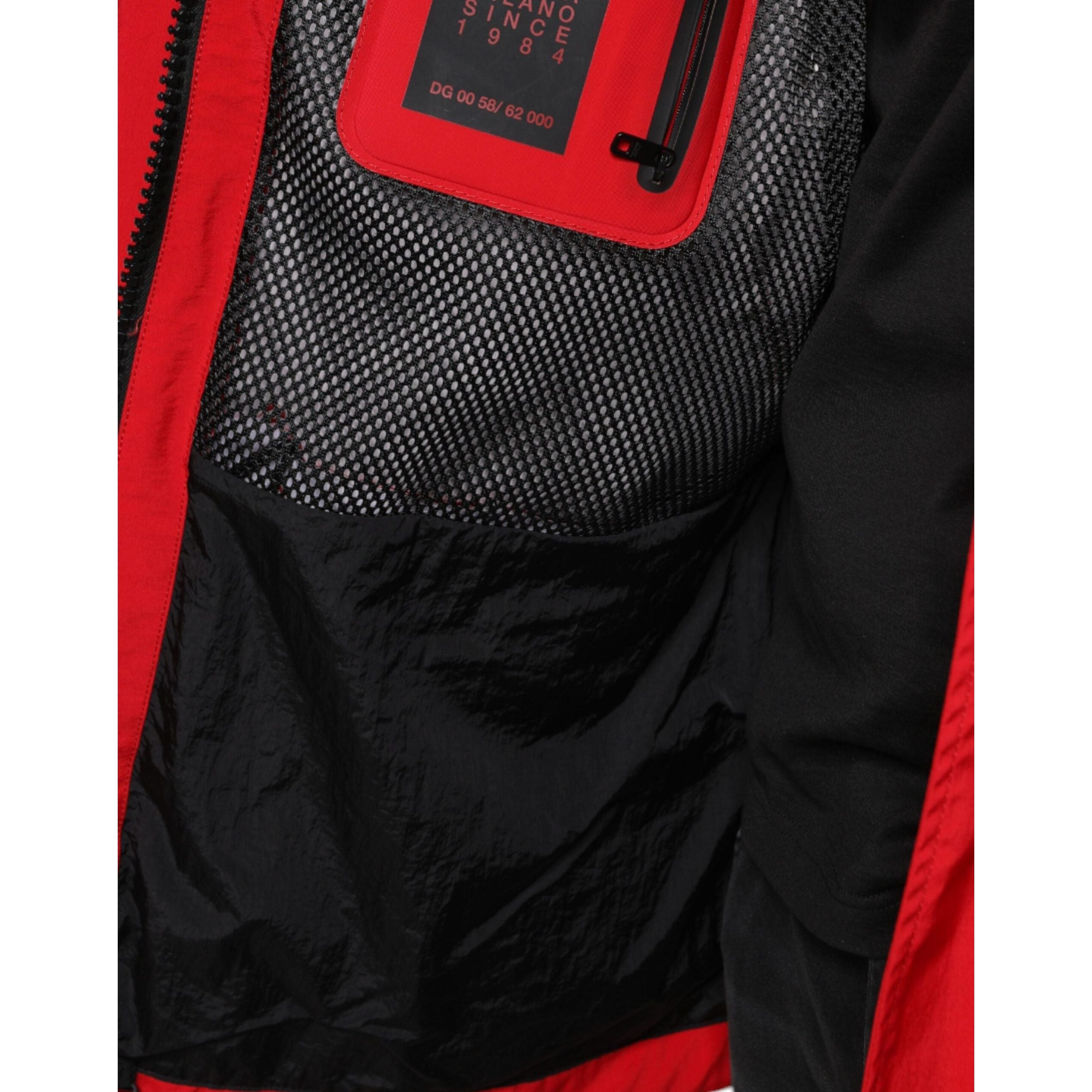 Dolce & Gabbana Red Nylon Hooded Full Zip Parka Jacket