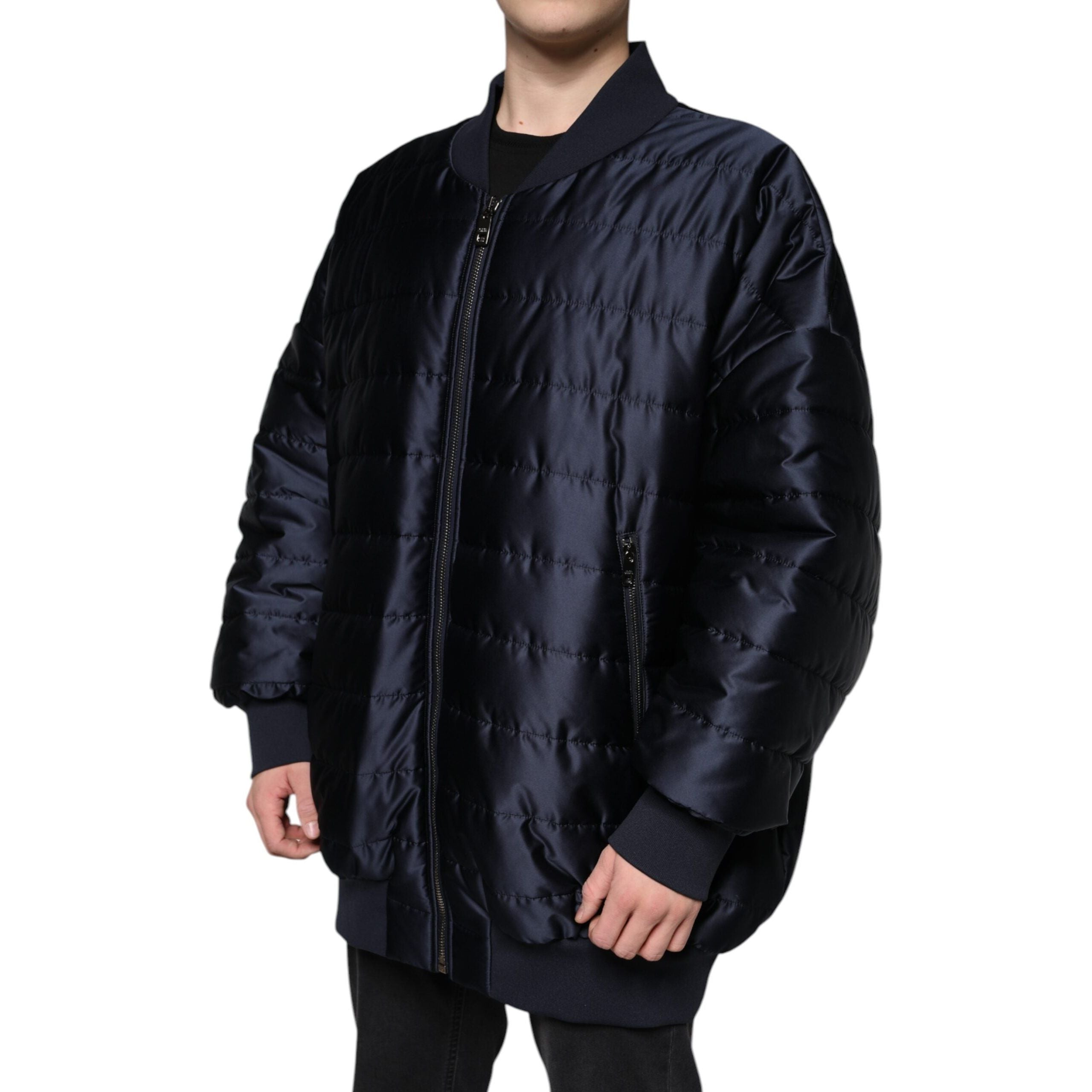 Dolce & Gabbana Dark Blue Quilted Nylon Bomber Jacket