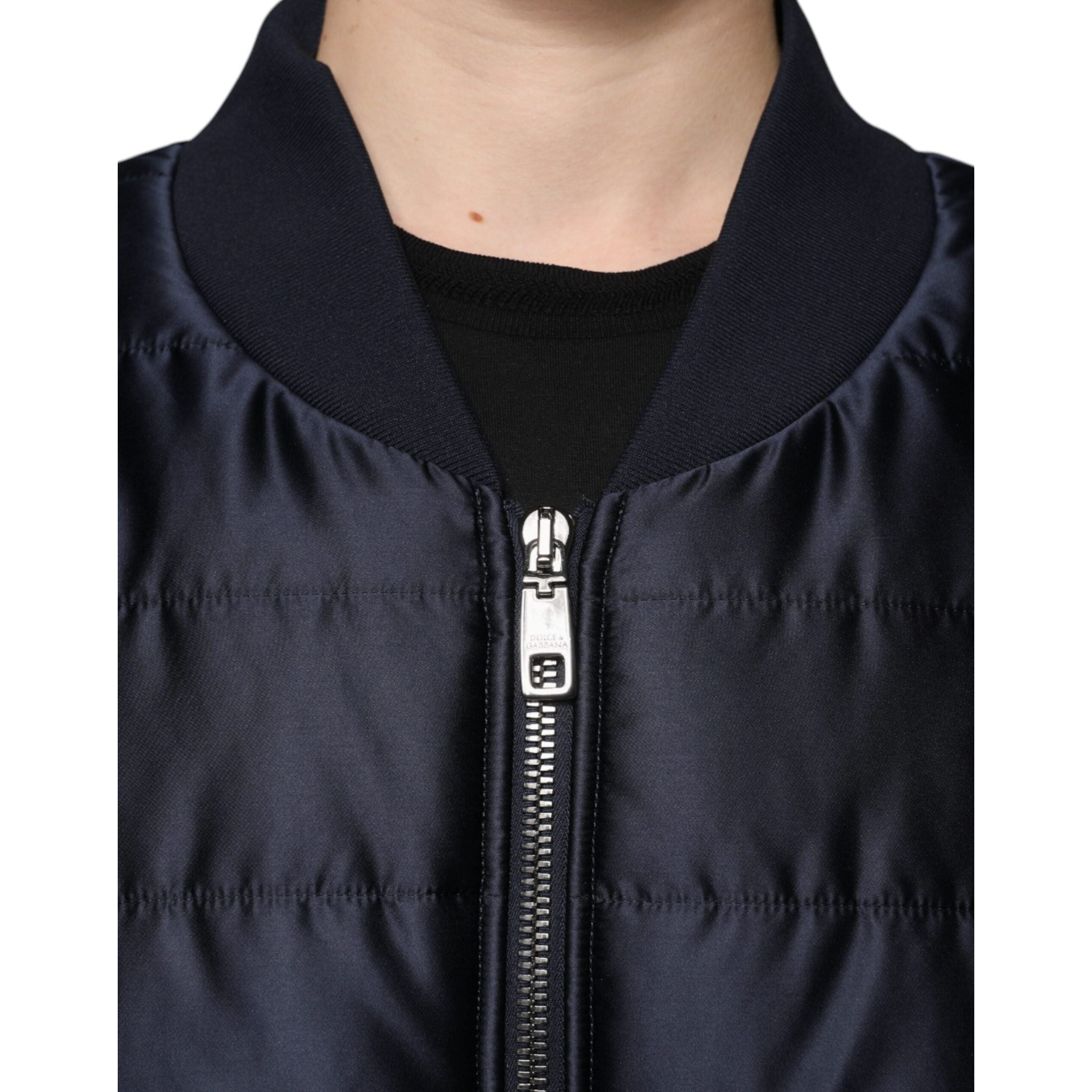 Dolce & Gabbana Dark Blue Quilted Nylon Bomber Jacket