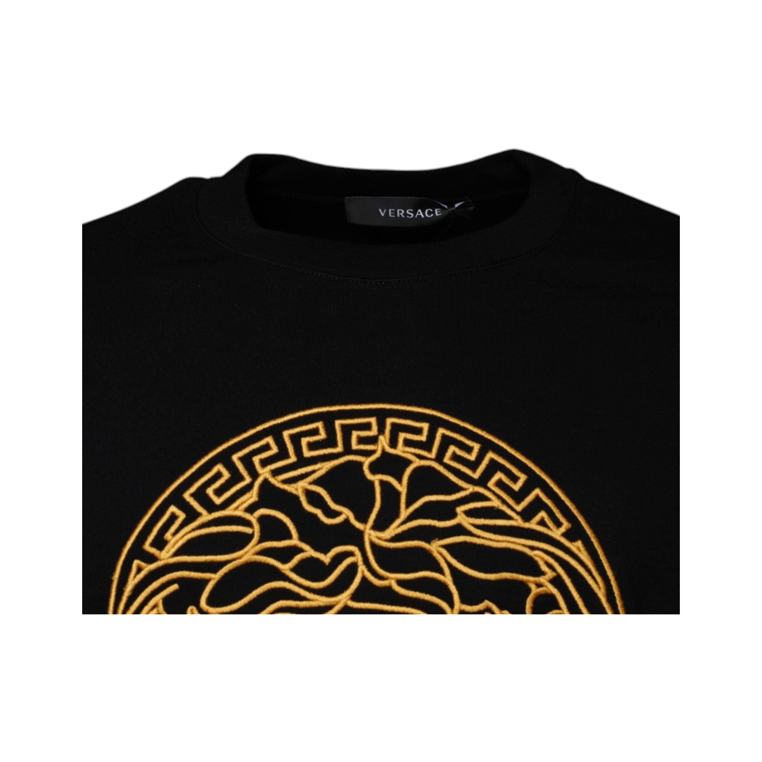 Versace Black Cotton Crew Neck Pullover Sweater