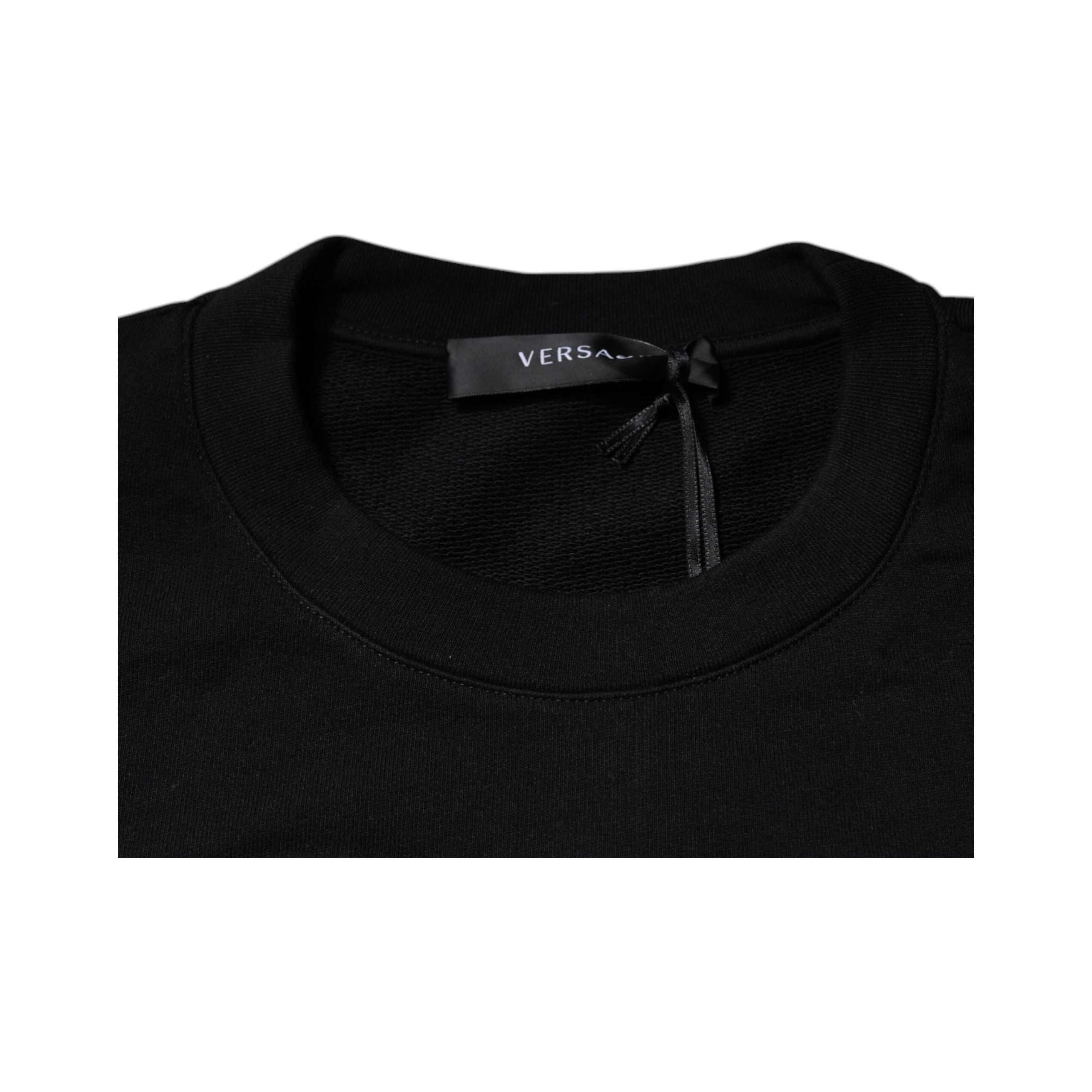 Versace Black Cotton Crew Neck Pullover Sweater